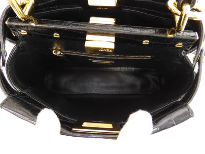 Fendi Mini Peekaboo, coccodrillo nero, borsa a tracolla con cinghia, pochette @ 79