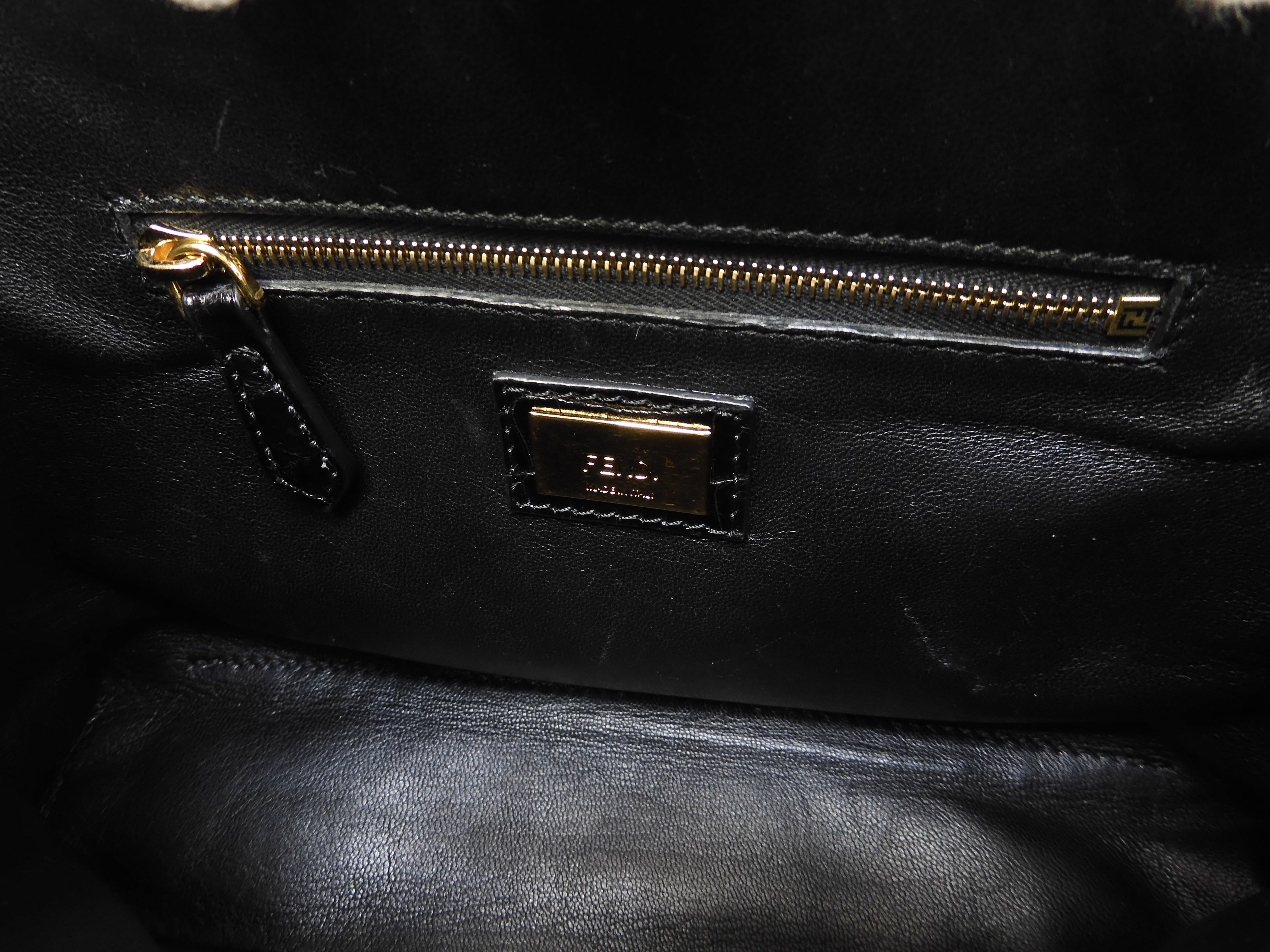 Fendi Mini Peekaboo, coccodrillo nero, borsa a tracolla con cinghia, pochette @ 79
