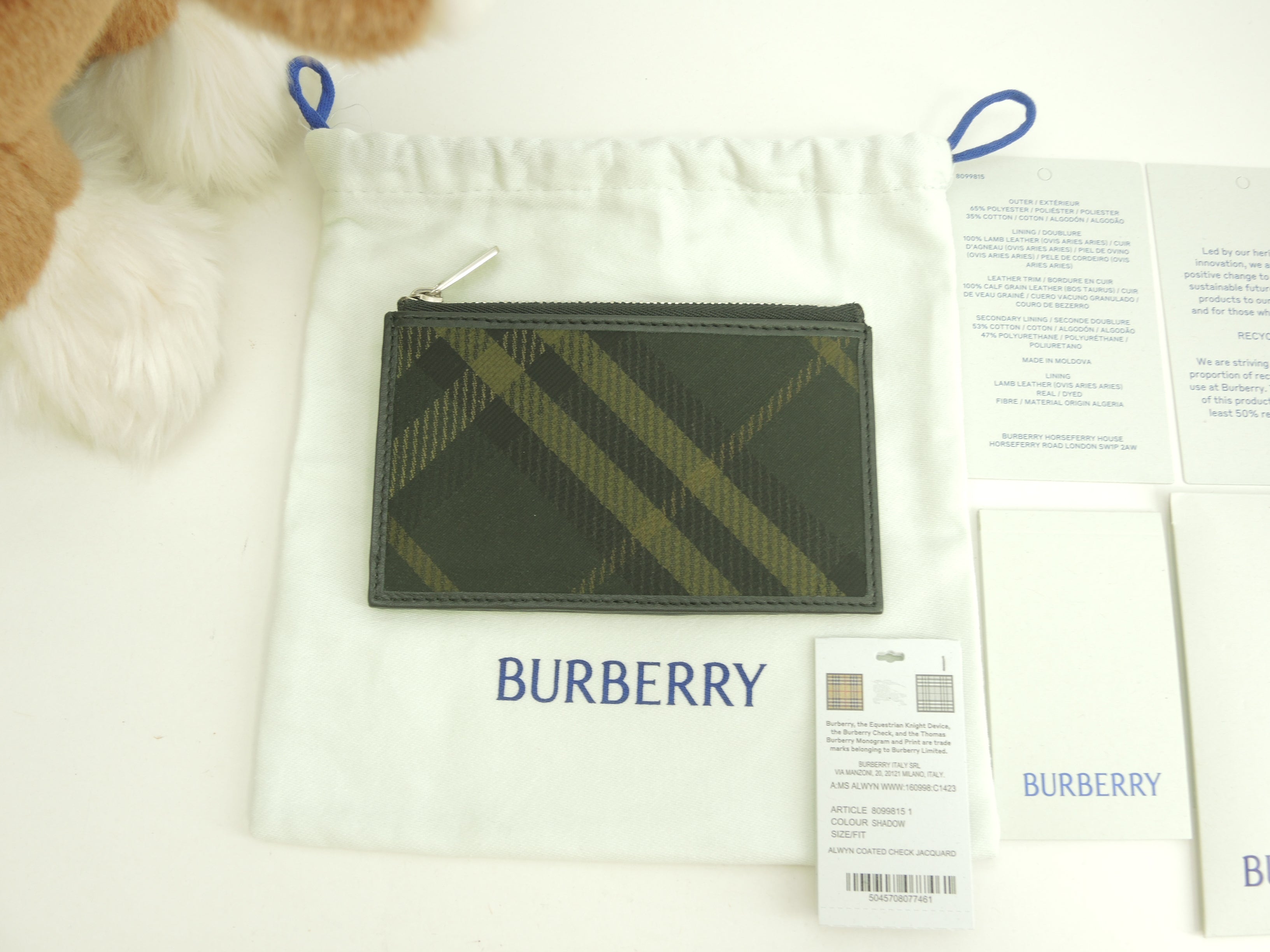 BURBERRY Portacarte con zip motivo check nero portafoglio compatto nuovo@ 5