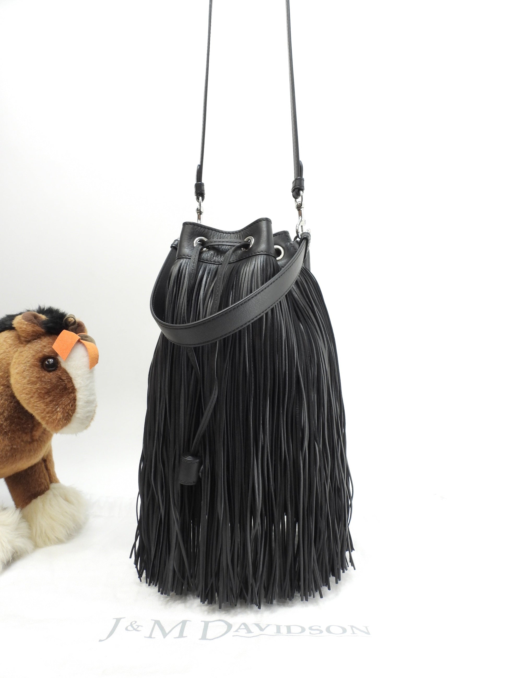 J&Mdavidson Carnival Frange, borsa a tracolla 2way in pelle nera, condizioni eccellenti@TBA
