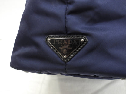 Borsa a mano Prada in nylon/pelle, blu scuro/nero, pochette tote, ottime condizioni@103