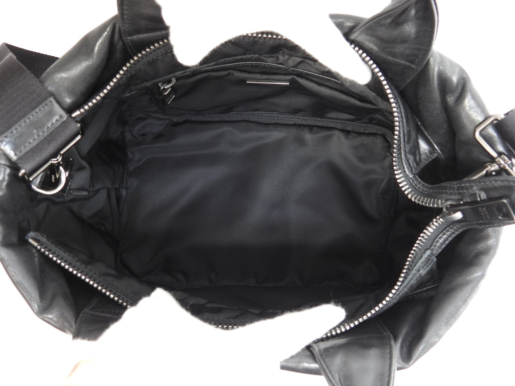 Borsa a mano Prada in nylon/pelle, blu scuro/nero, pochette tote, ottime condizioni@103