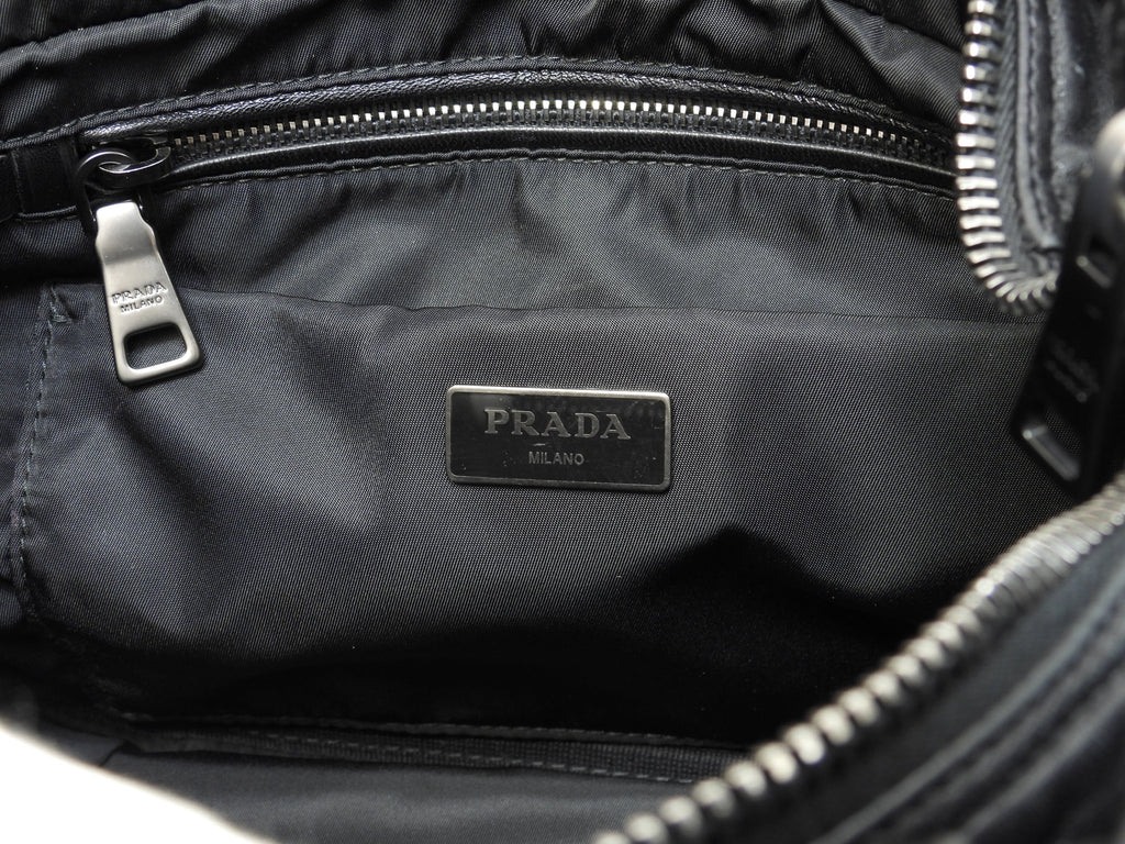 Borsa a mano Prada in nylon/pelle, blu scuro/nero, pochette tote, ottime condizioni@103