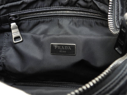 Borsa a mano Prada in nylon/pelle, blu scuro/nero, pochette tote, ottime condizioni@103