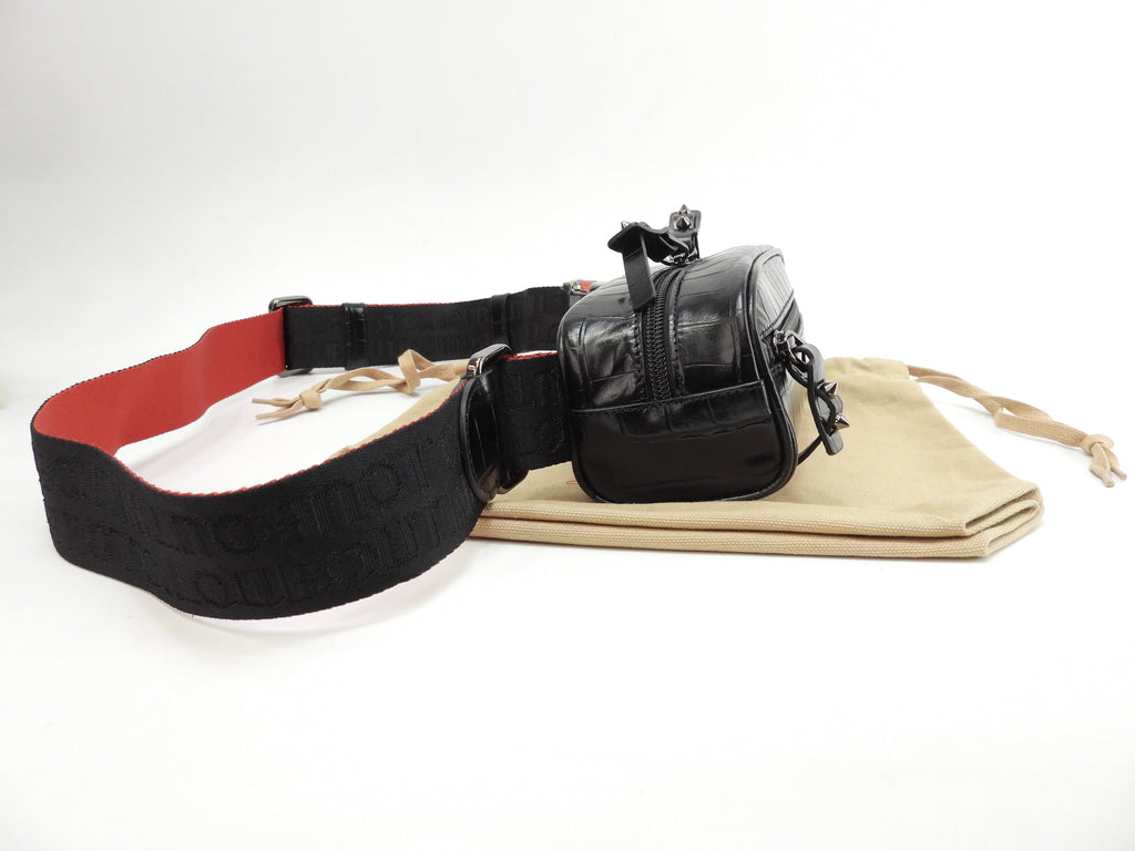 Christian Louboutin marsupio piccolo Blaster in pelle nera stampata coccodrillo, marsupio, mai usato @ 9