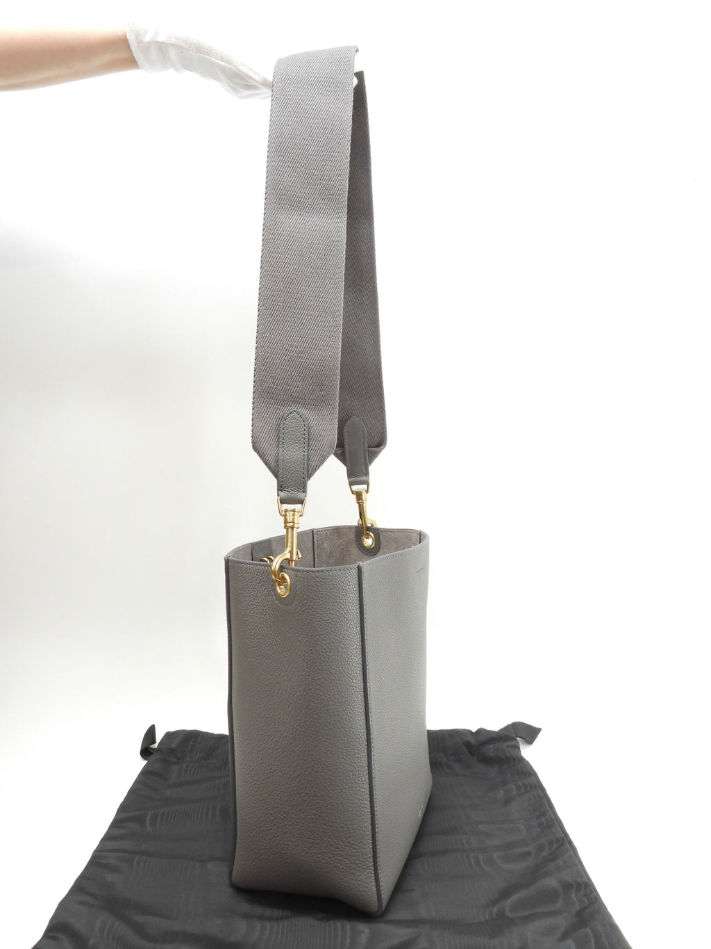 Celine Sangle Bucket Small in pelle grigia, borsa a spalla, mai usata @U-AN-5201