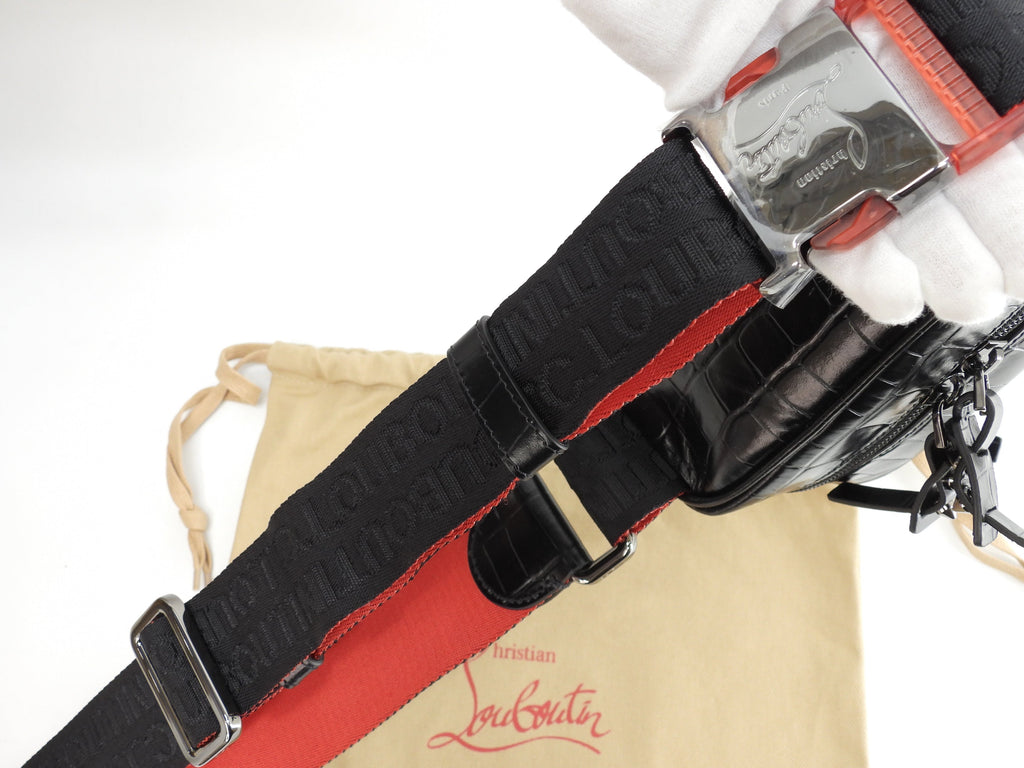 Christian Louboutin marsupio piccolo Blaster in pelle nera stampata coccodrillo, marsupio, mai usato @ 9