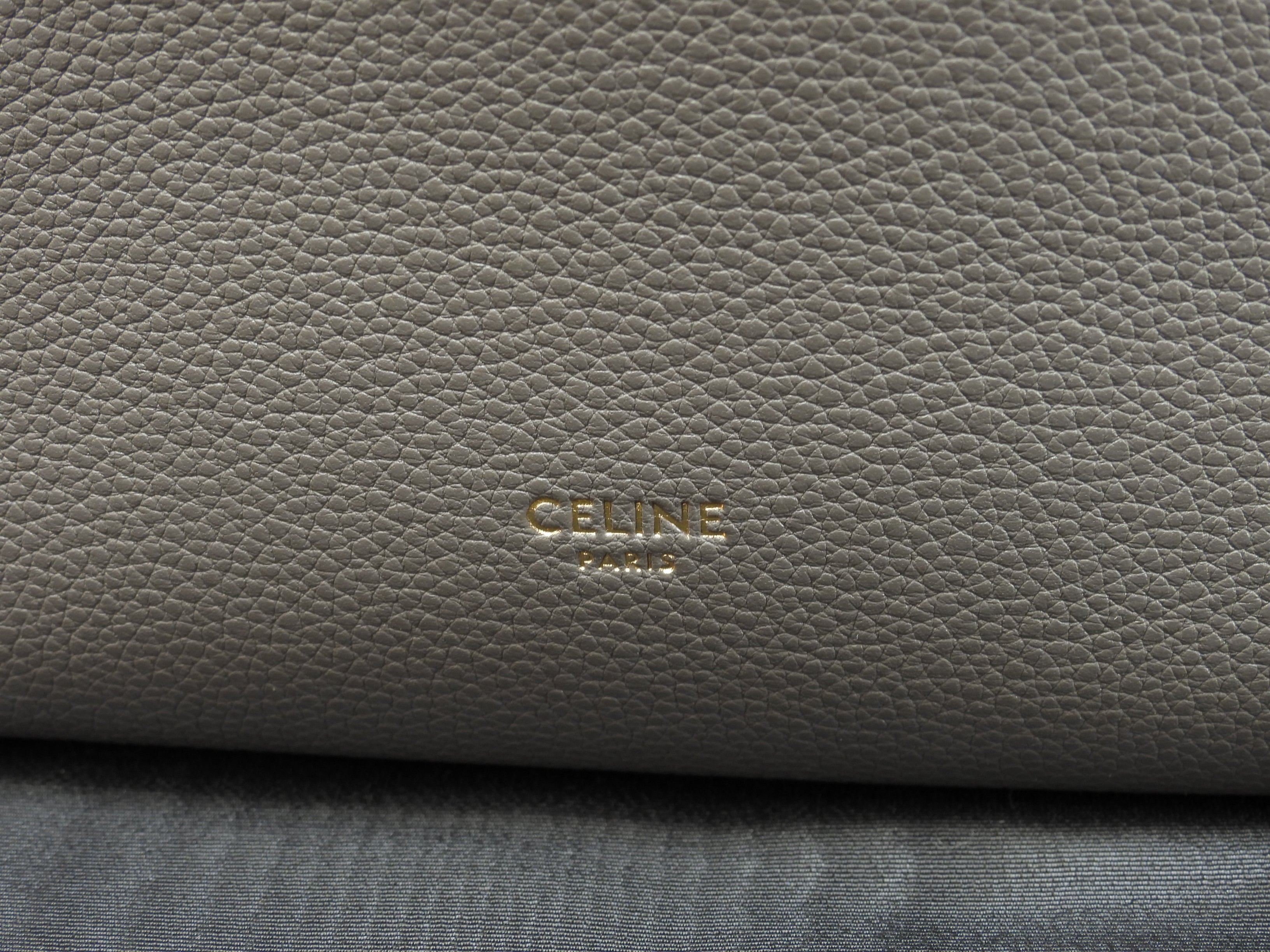 Celine Sangle Bucket Small in pelle grigia, borsa a spalla, mai usata @U-AN-5201