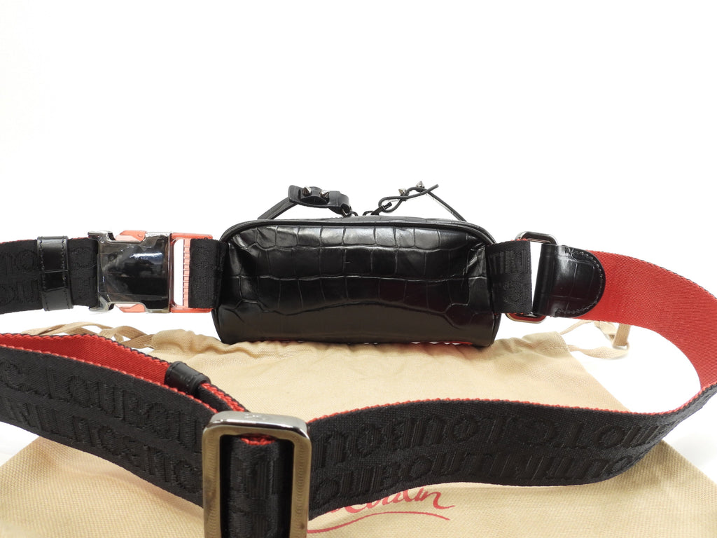 Christian Louboutin marsupio piccolo Blaster in pelle nera stampata coccodrillo, marsupio, mai usato @ 9