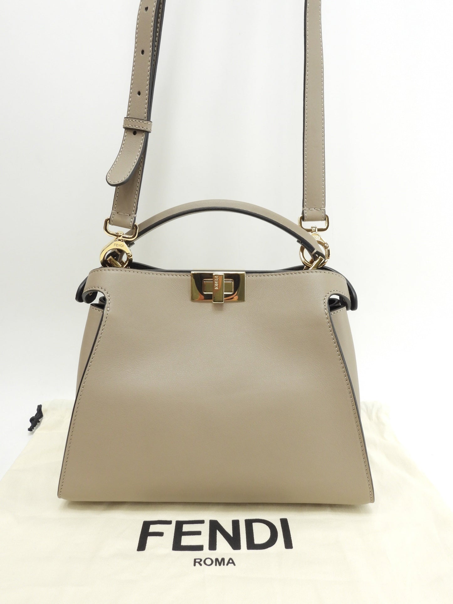 FENDI Peekaboo Mini Essential in pelle grigia, pochette, borsa a mano, in condizioni eccellenti@2