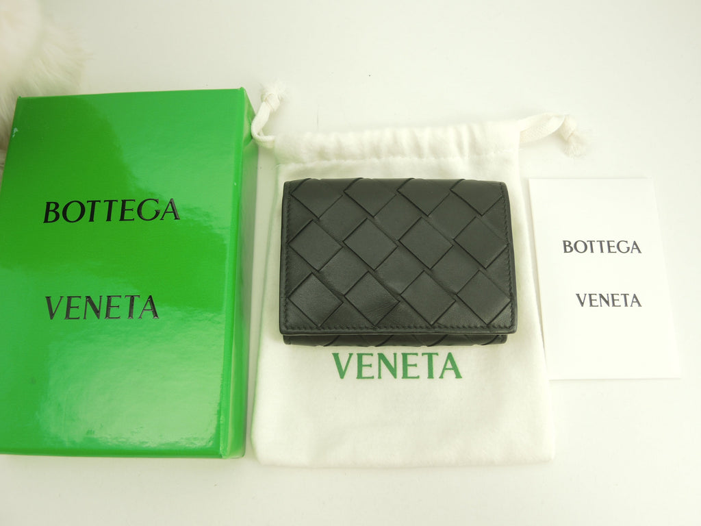 Bottega Veneta Mini Portafoglio Intrecciato Pelle Nera Verde Compatto@P02788512J