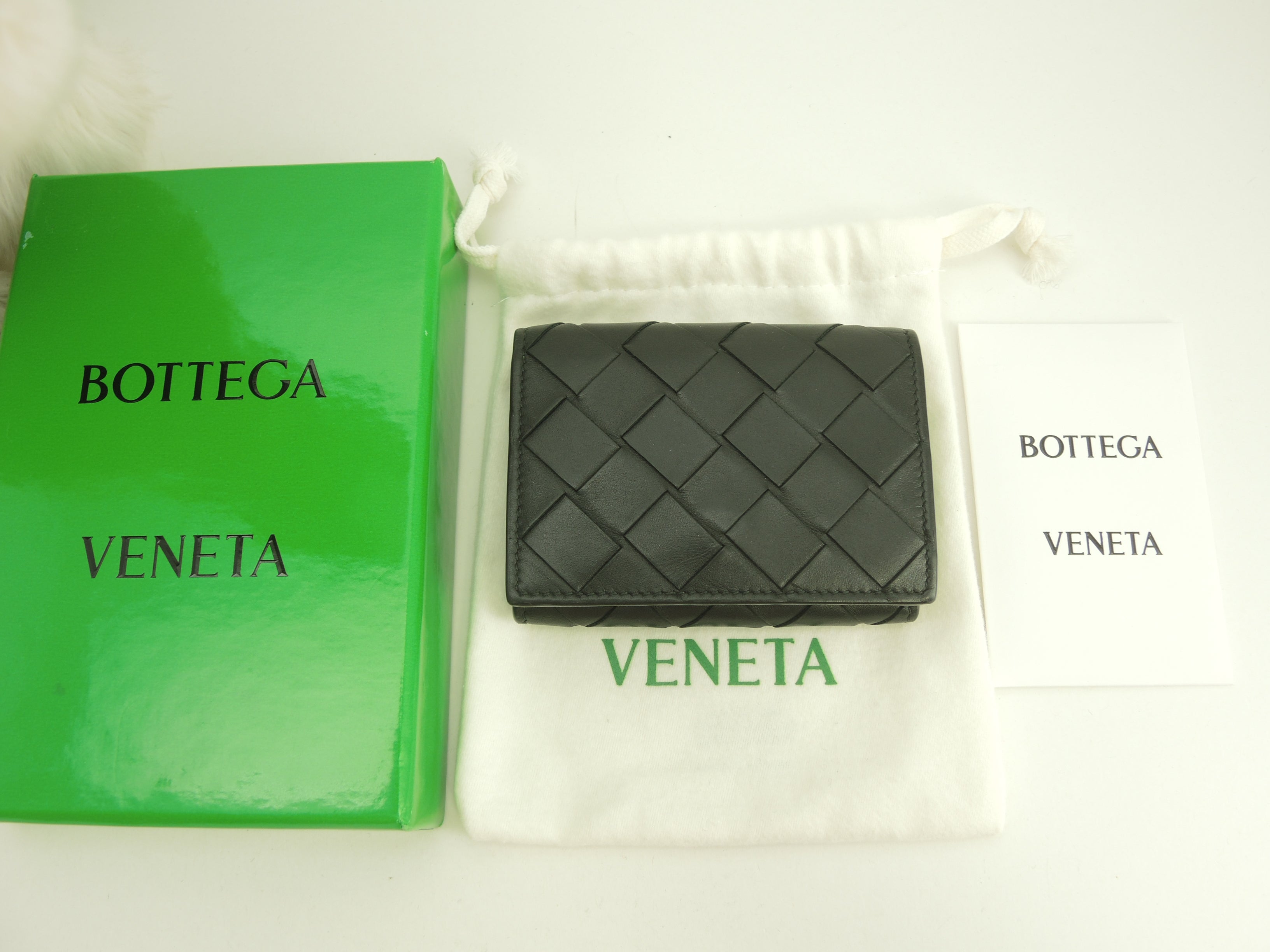 Bottega Veneta Mini Portafoglio Intrecciato Pelle Nera Verde Compatto@P02788512J