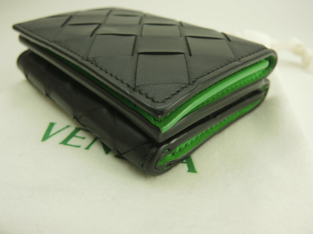 Bottega Veneta Mini Portafoglio Intrecciato Pelle Nera Verde Compatto@P02788512J