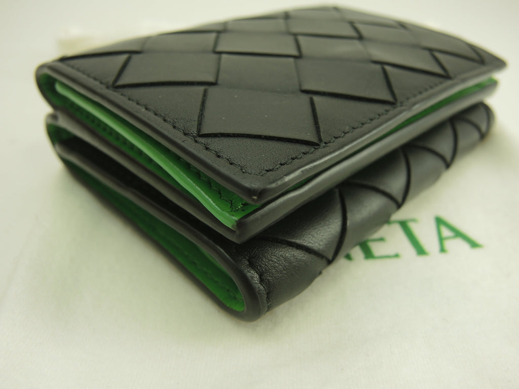 Bottega Veneta Mini Portafoglio Intrecciato Pelle Nera Verde Compatto@P02788512J