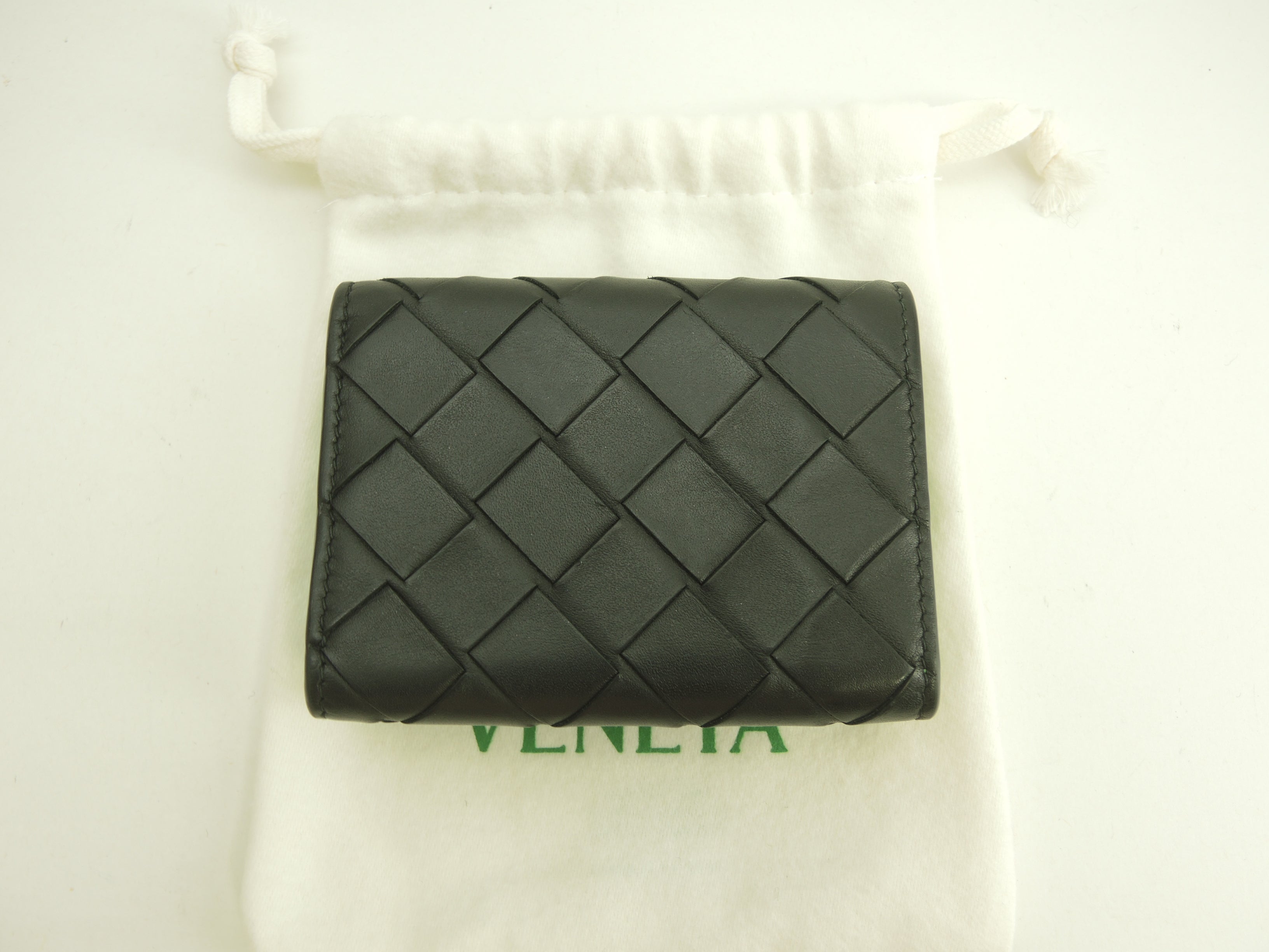 Bottega Veneta Mini Portafoglio Intrecciato Pelle Nera Verde Compatto@P02788512J