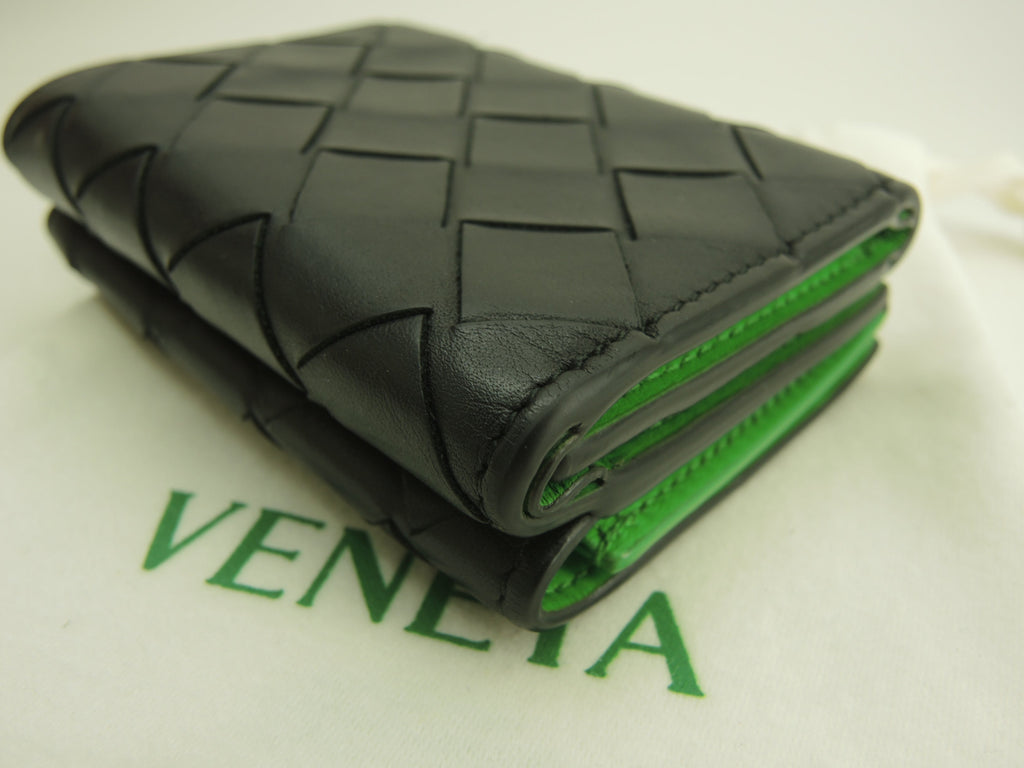 Bottega Veneta Mini Portafoglio Intrecciato Pelle Nera Verde Compatto@P02788512J
