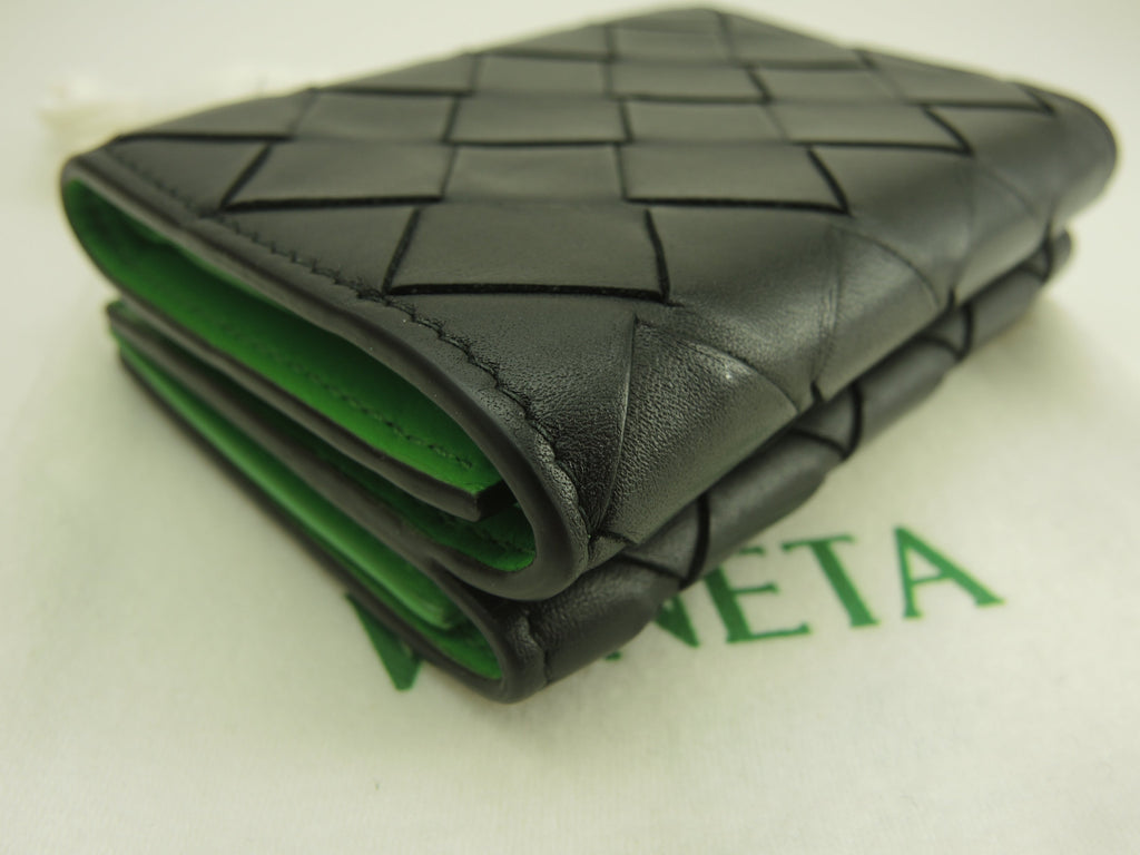 Bottega Veneta Mini Portafoglio Intrecciato Pelle Nera Verde Compatto@P02788512J