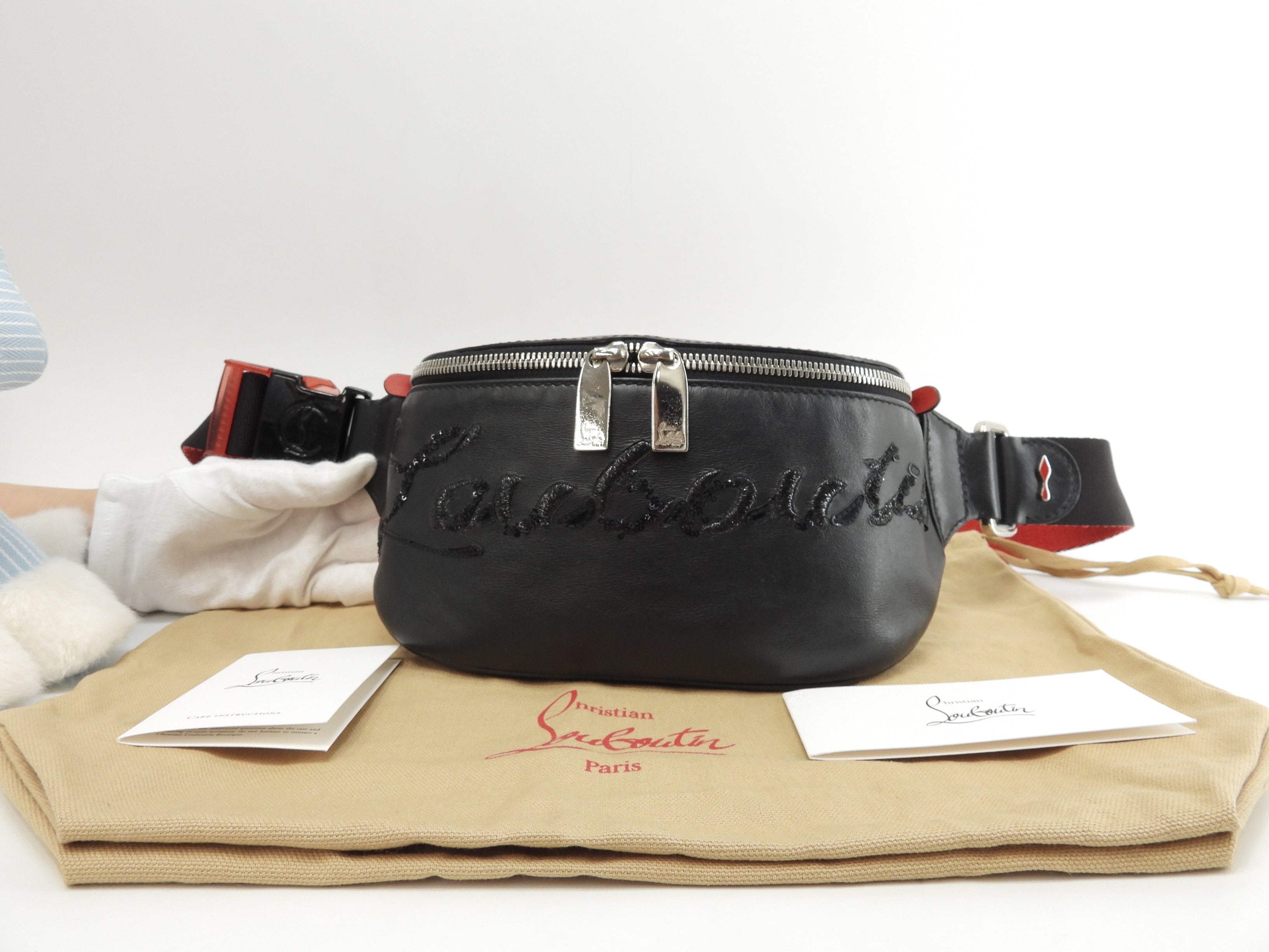 Christian Louboutin borsa a tracolla MarieJane in pelle nera e rossa @2