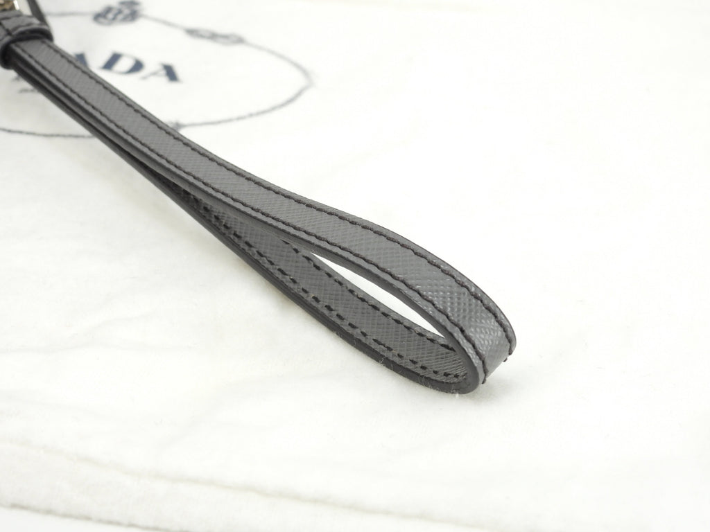 Prada borsetta uomo in pelle grigio/nero, portafoglio a pochette, clutch, ottime condizioni @31/F