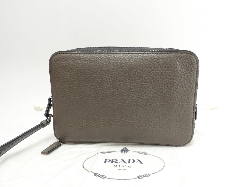 Prada borsetta uomo in pelle grigio/nero, portafoglio a pochette, clutch, ottime condizioni @31/F