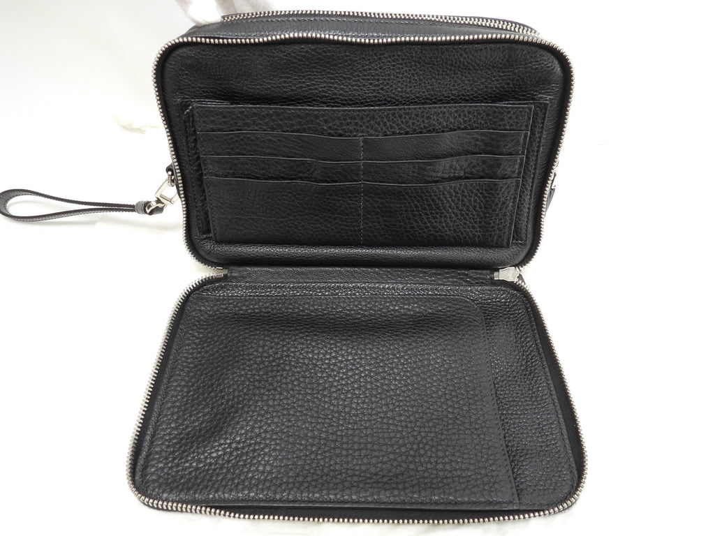 Prada borsetta uomo in pelle grigio/nero, portafoglio a pochette, clutch, ottime condizioni @31/F