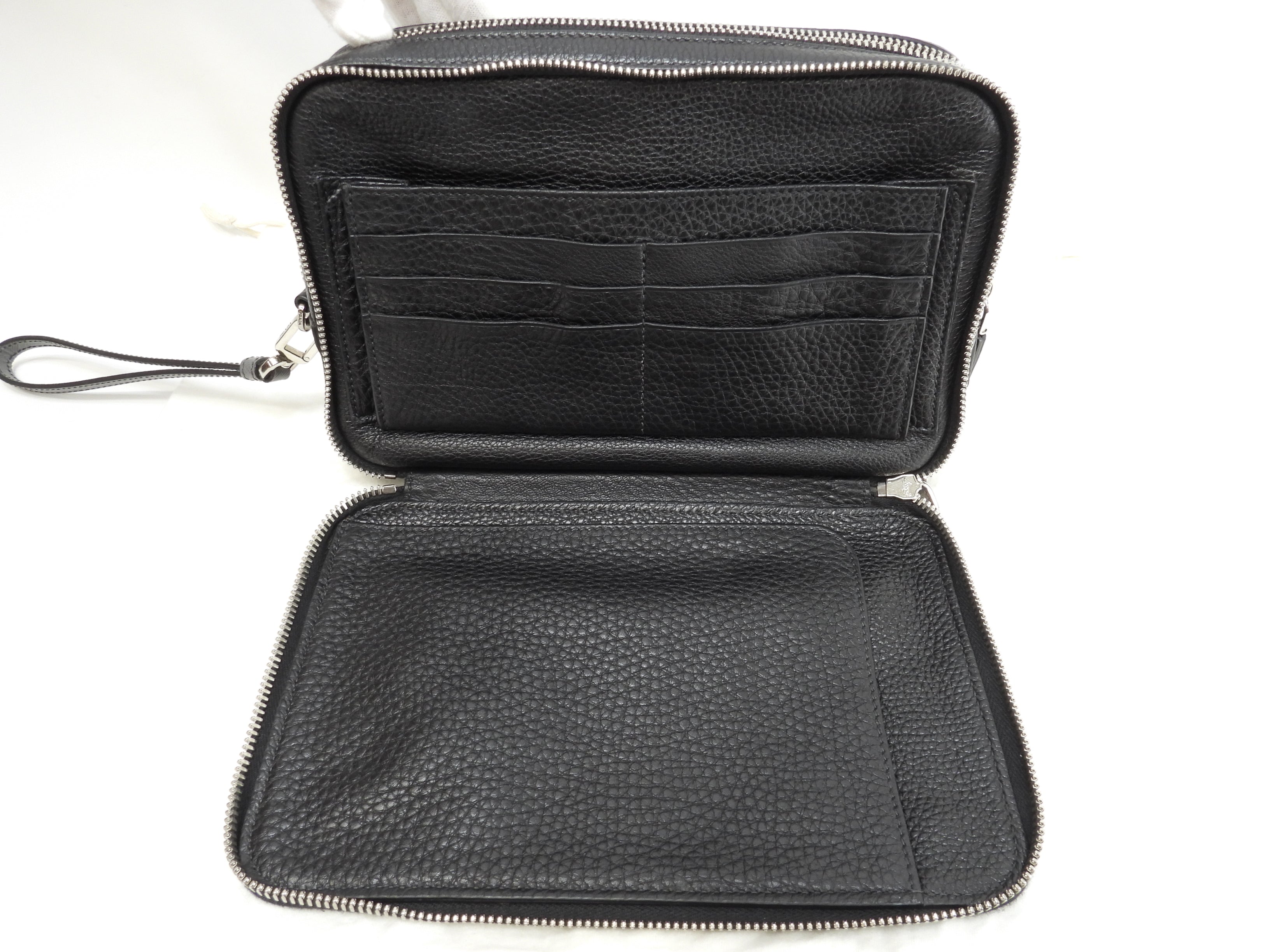 Prada borsetta uomo in pelle grigio/nero, portafoglio a pochette, clutch, ottime condizioni @31/F
