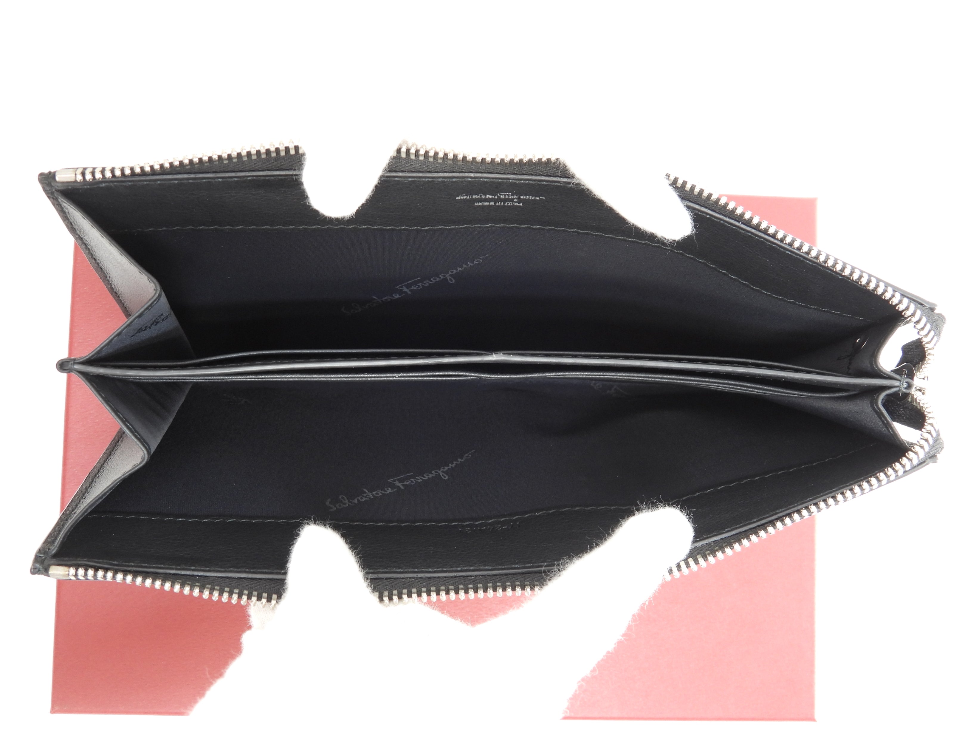Salvatore Ferragamo Pochette clutch in pelle nera con logo a pois rossi, Nuova@IY24A121 2