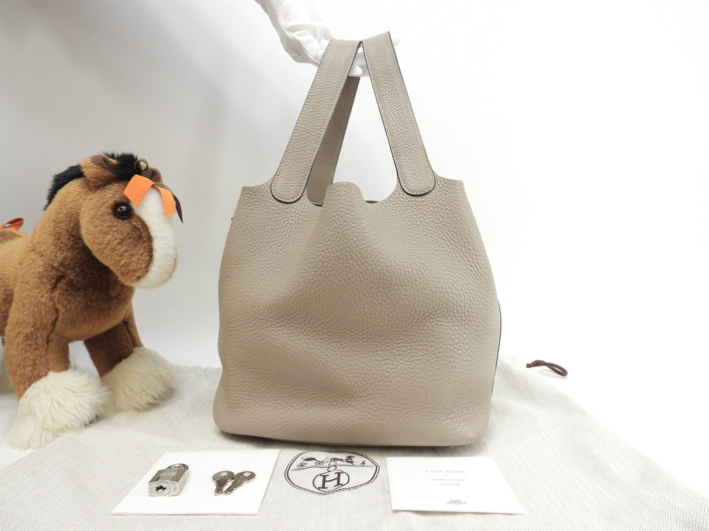 Hermès Picotin Lock MM Taurillon Clemence Gris Tourterelle Borsa a mano @T 3