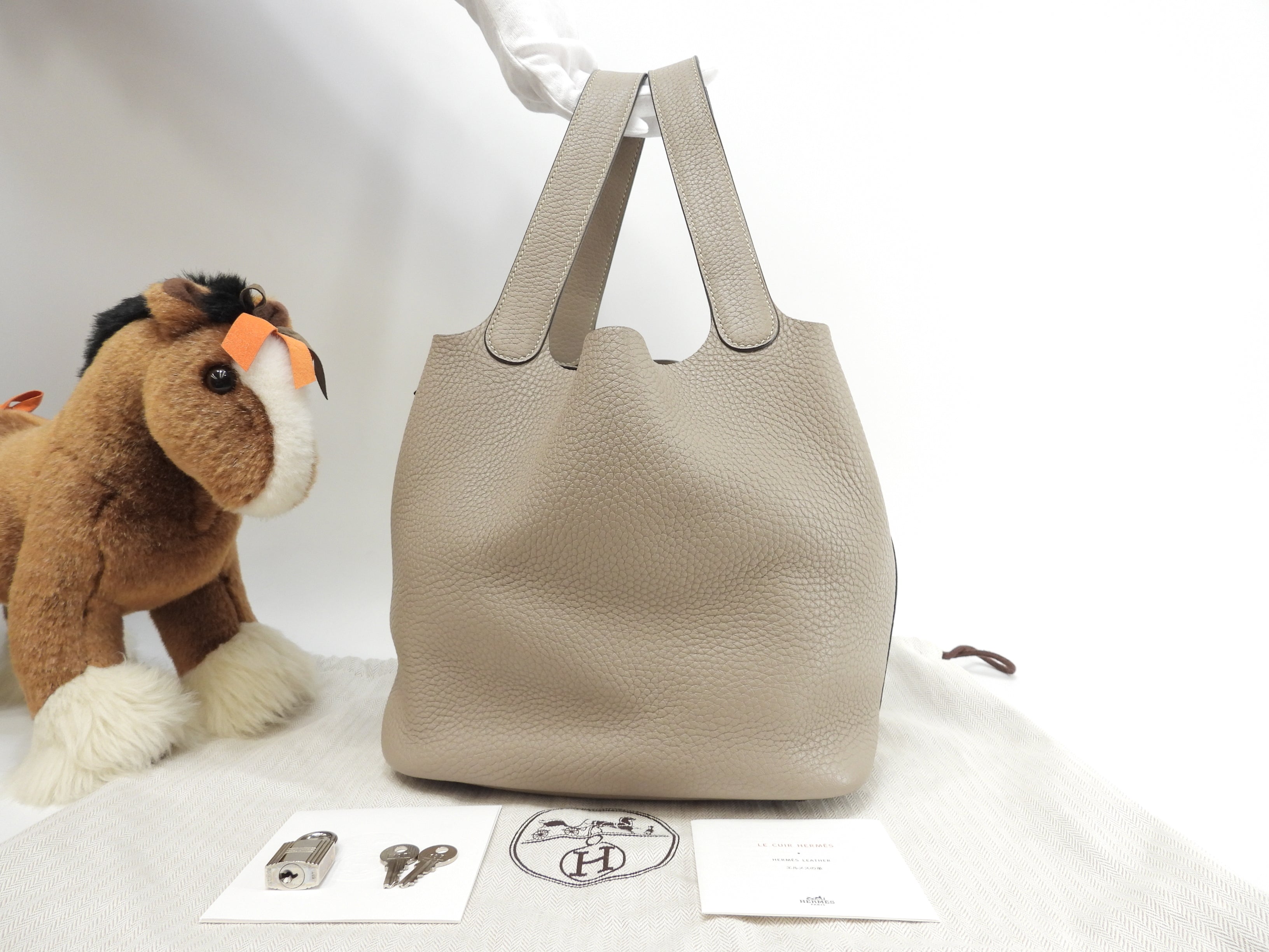 Hermès Picotin Lock MM Taurillon Clemence Gris Tourterelle Borsa a mano @T 3