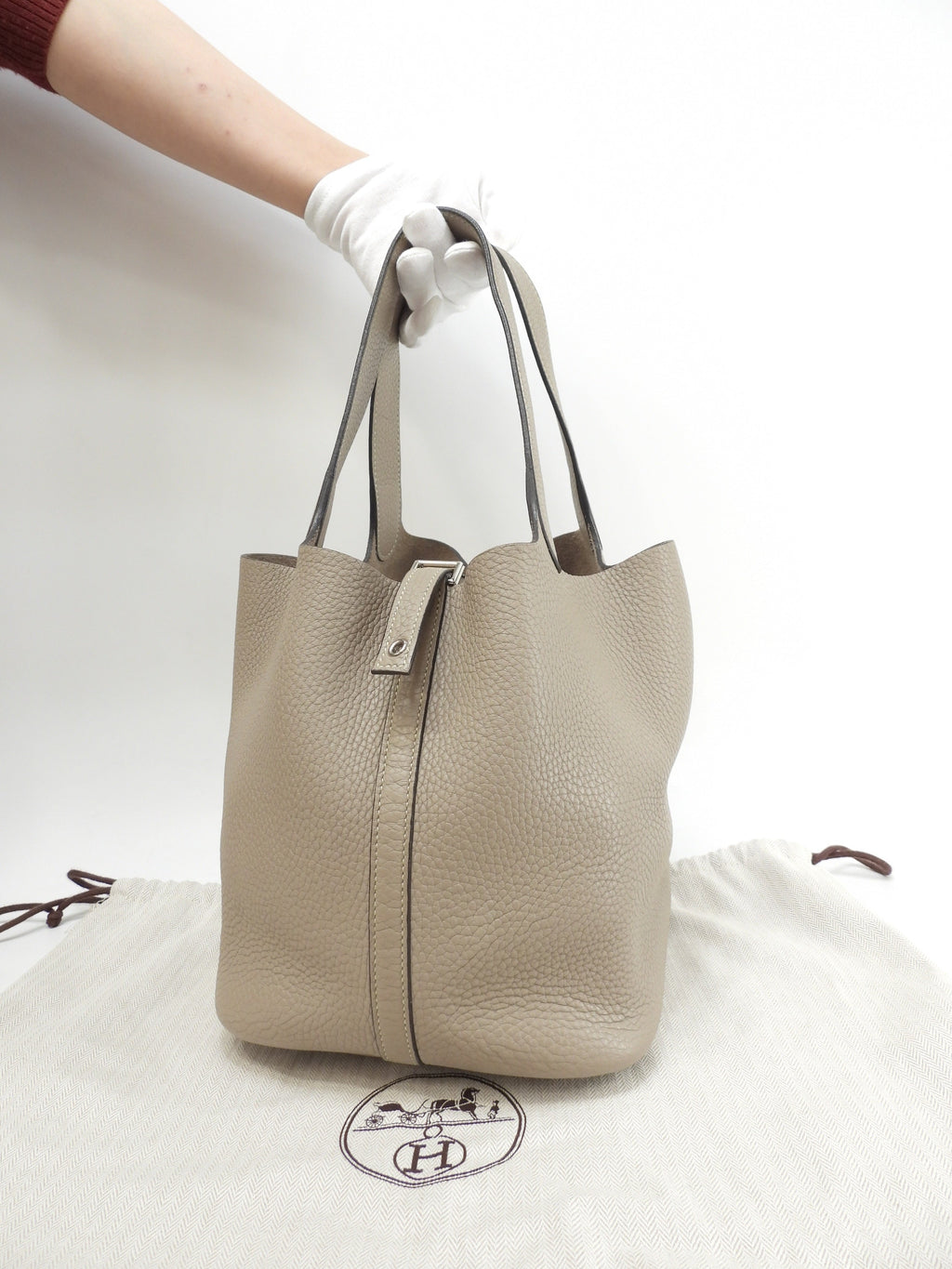 Hermès Picotin Lock MM Taurillon Clemence Gris Tourterelle Borsa a mano @T 3