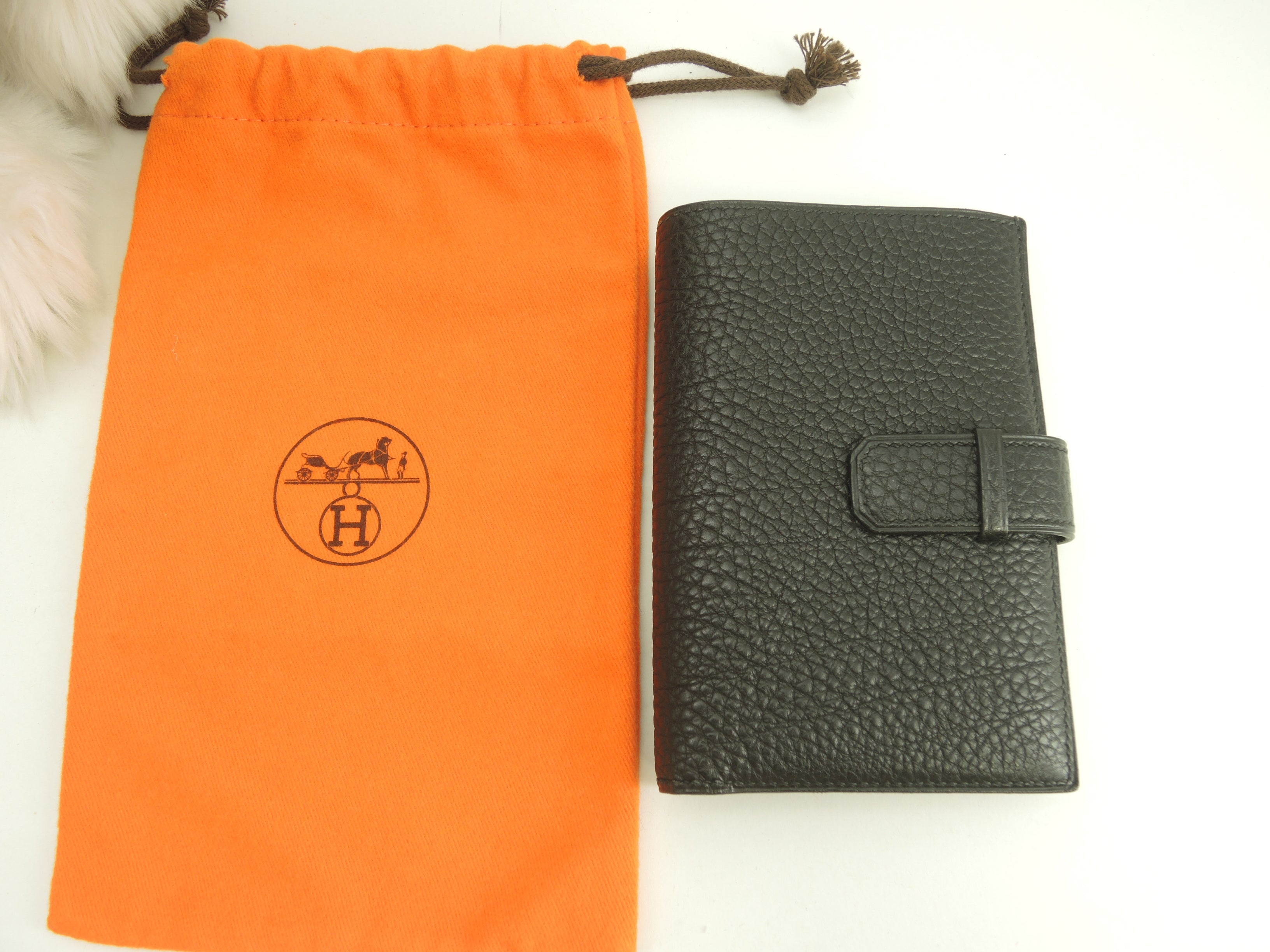 Hermès Jige Togo Nero Portafoglio Compatto Bifold Raro Eccellenti Condizioni @□D 7