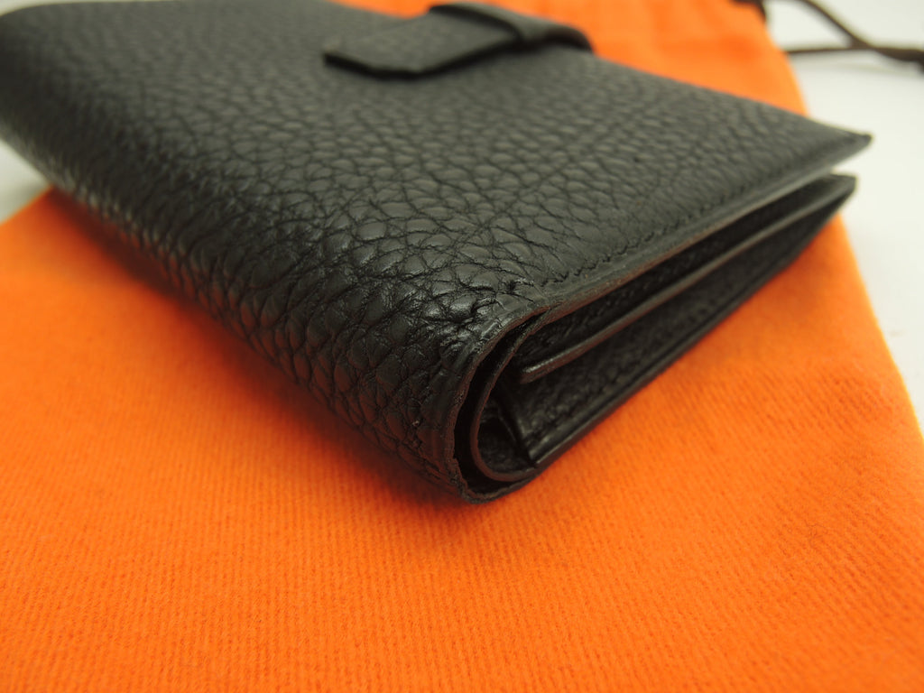 Hermès Jige Togo Nero Portafoglio Compatto Bifold Raro Eccellenti Condizioni @□D 7