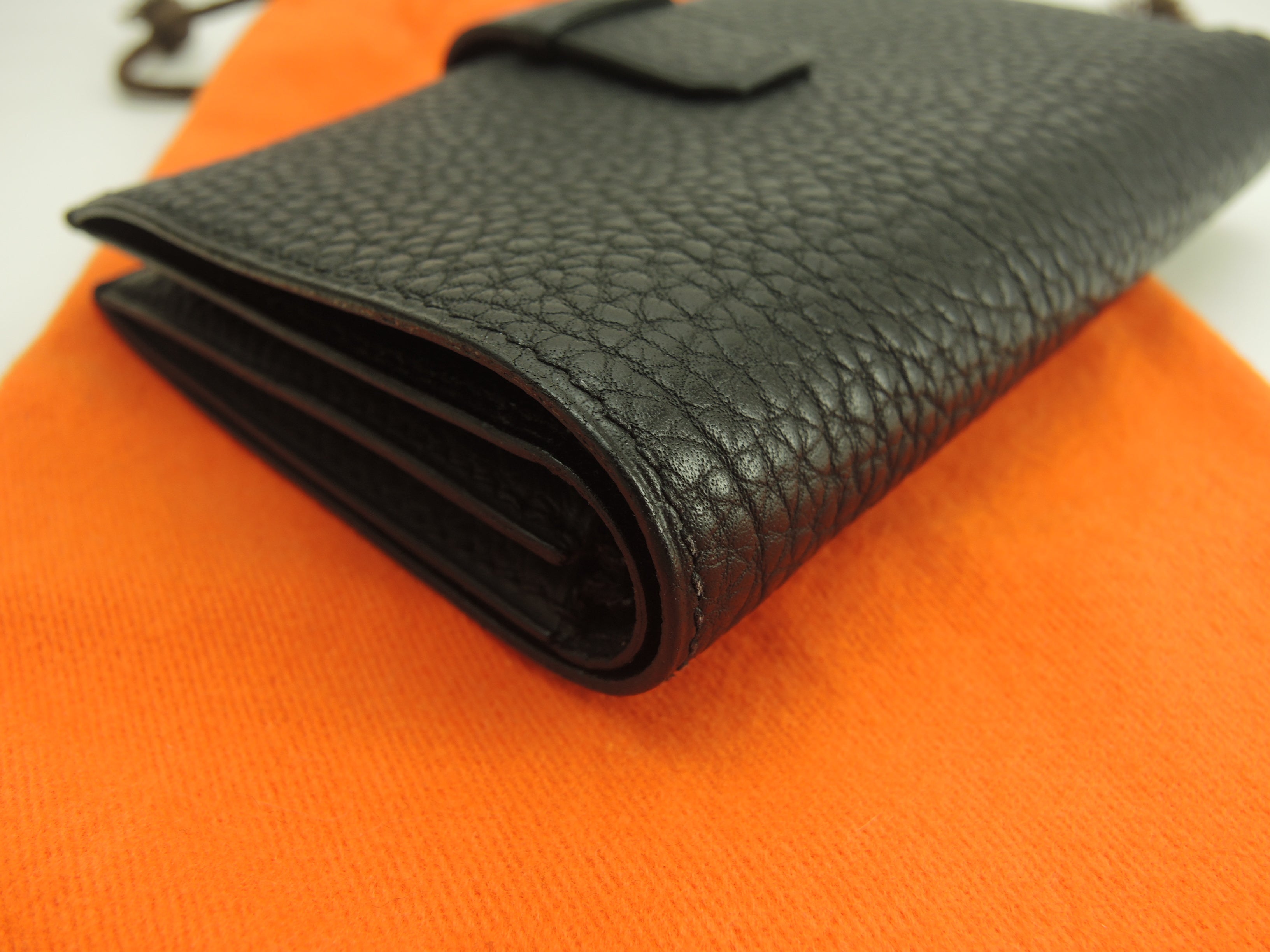 Hermès Jige Togo Nero Portafoglio Compatto Bifold Raro Eccellenti Condizioni @□D 7