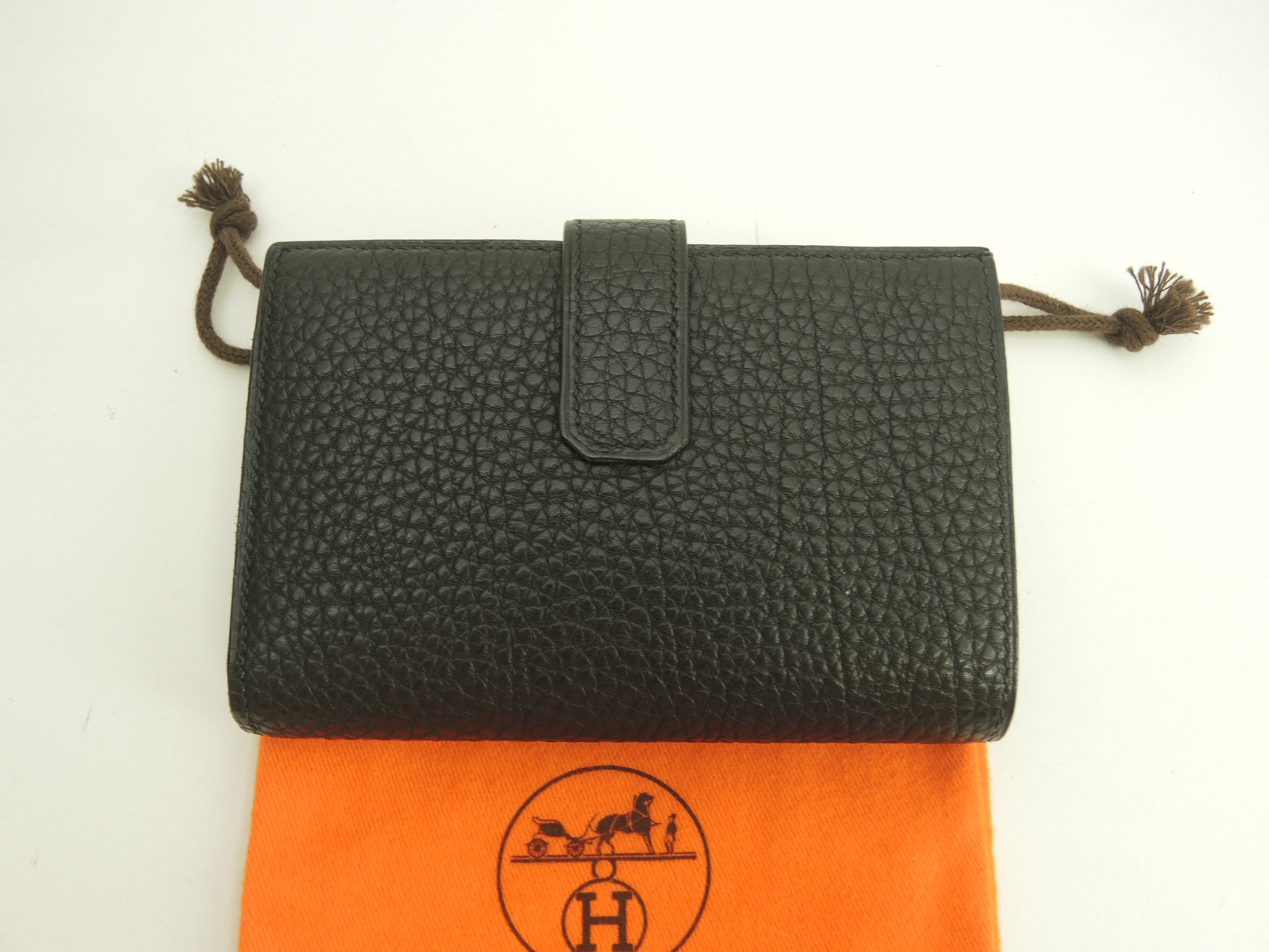 Hermès Jige Togo Nero Portafoglio Compatto Bifold Raro Eccellenti Condizioni @□D 7