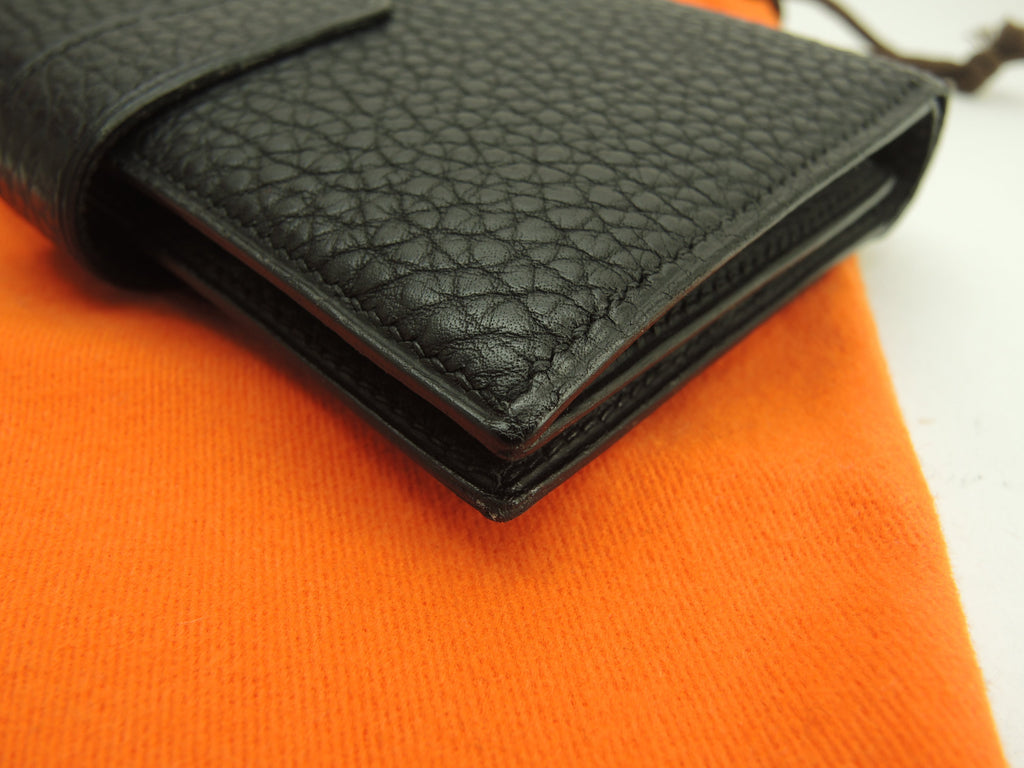 Hermès Jige Togo Nero Portafoglio Compatto Bifold Raro Eccellenti Condizioni @□D 7