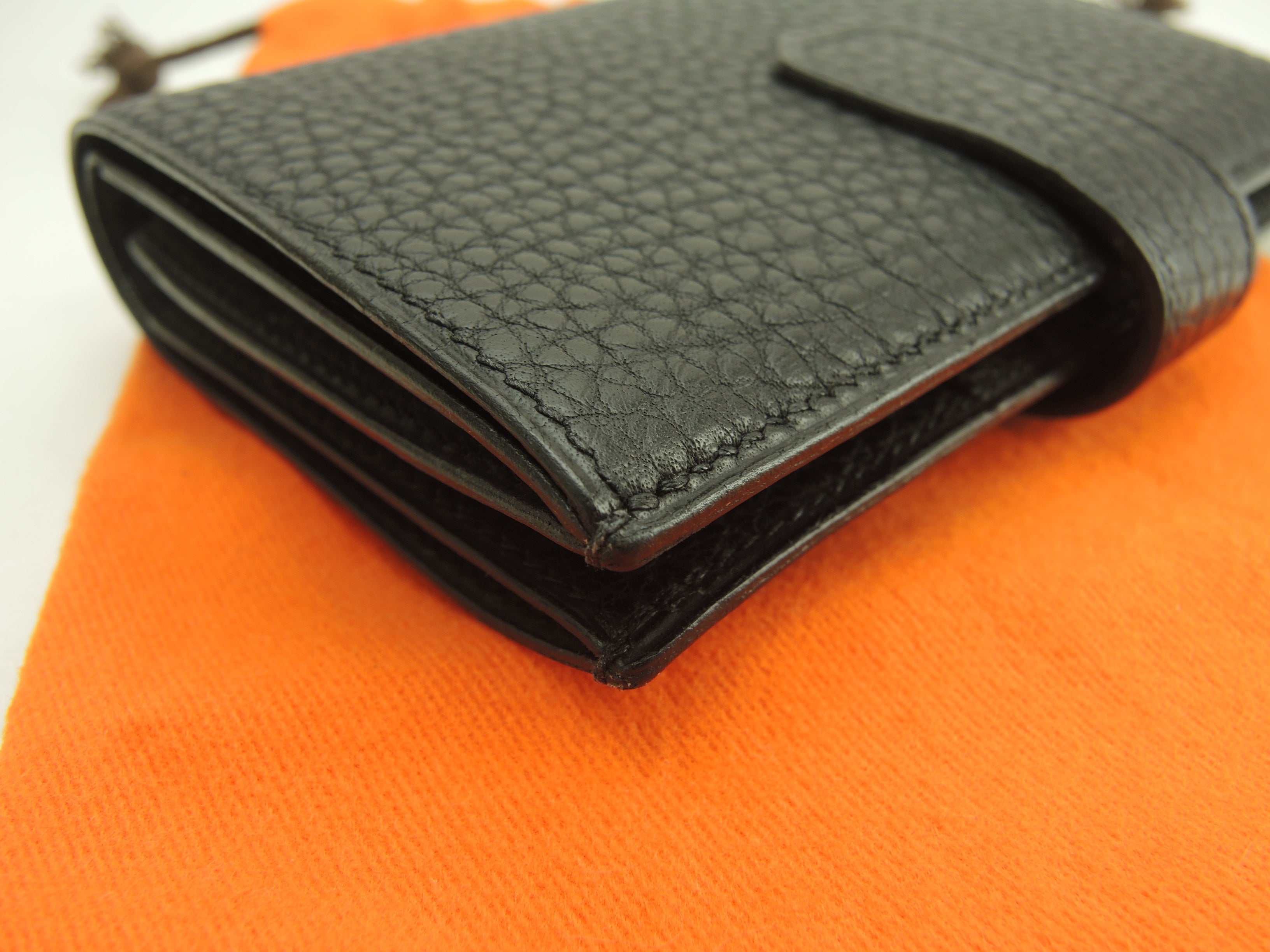 Hermès Jige Togo Nero Portafoglio Compatto Bifold Raro Eccellenti Condizioni @□D 7