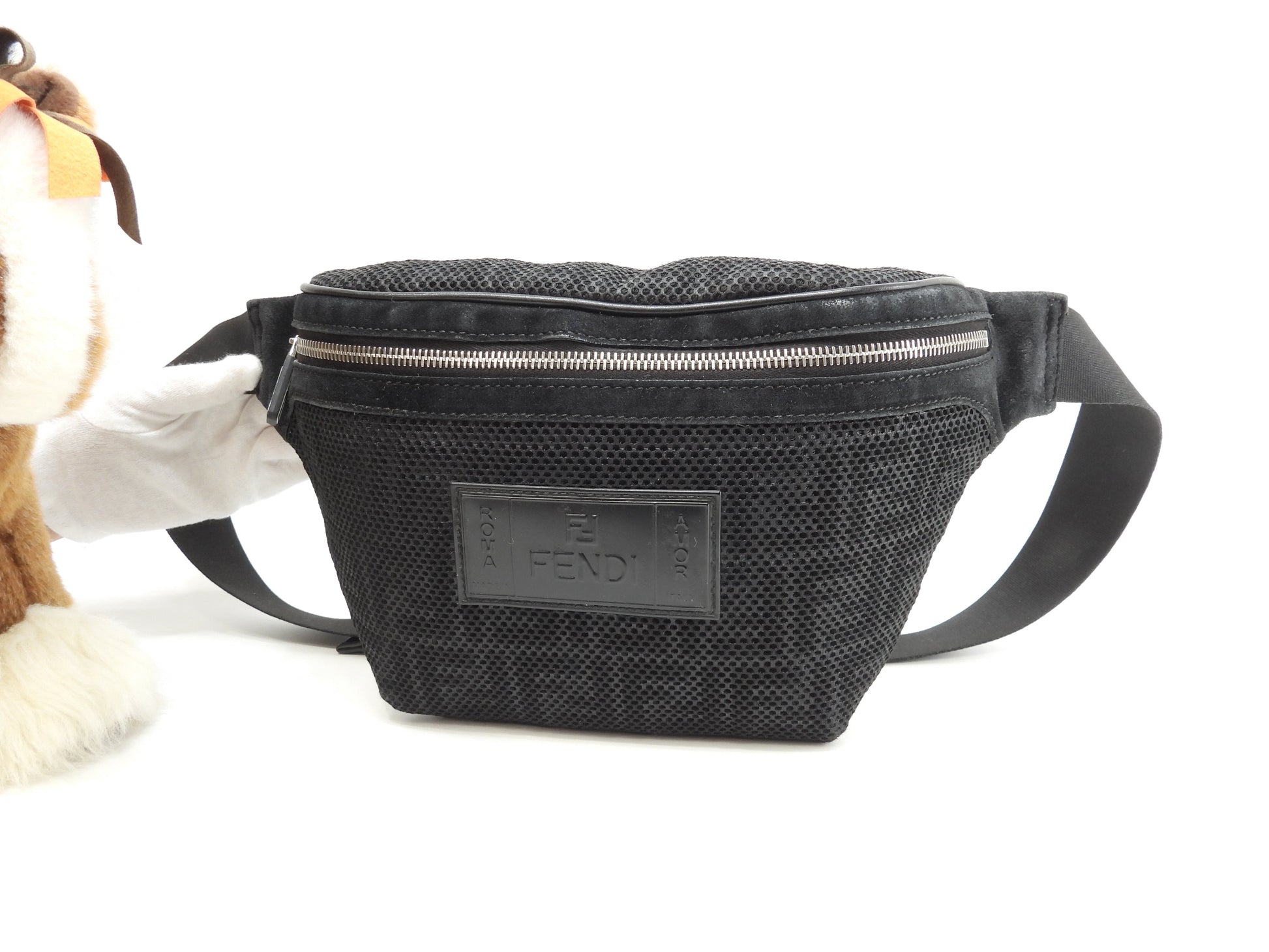 Fendi marsupio in nylon a rete nero borsa a tracolla@ 1