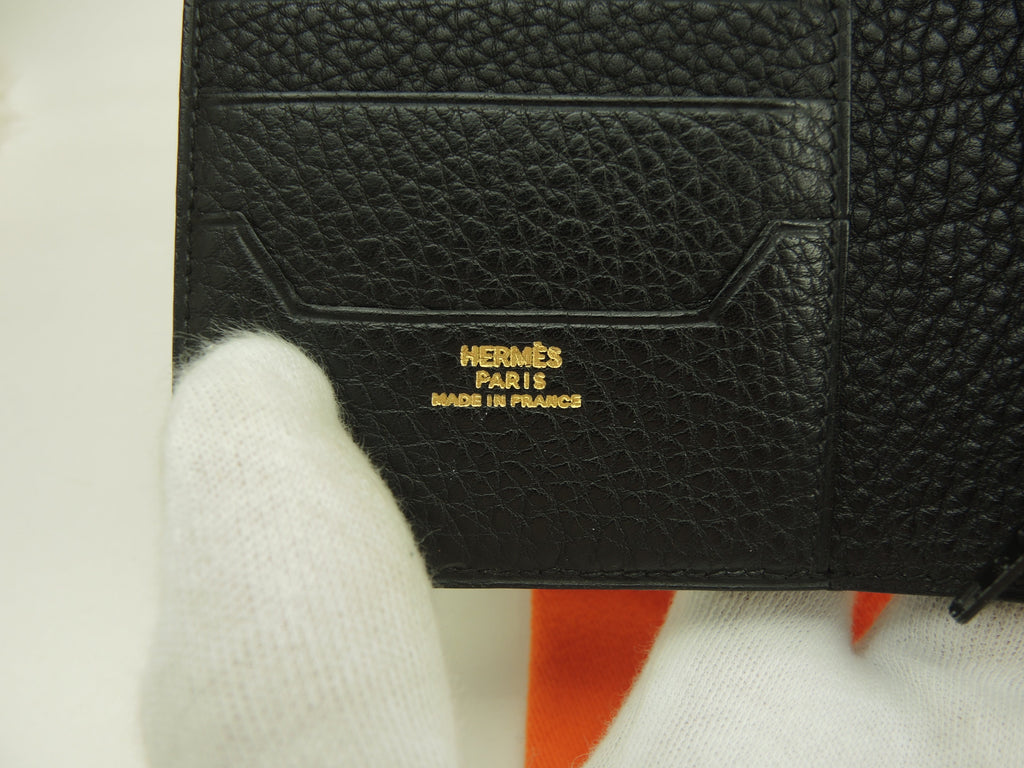 Hermès Jige Togo Nero Portafoglio Compatto Bifold Raro Eccellenti Condizioni @□D 7