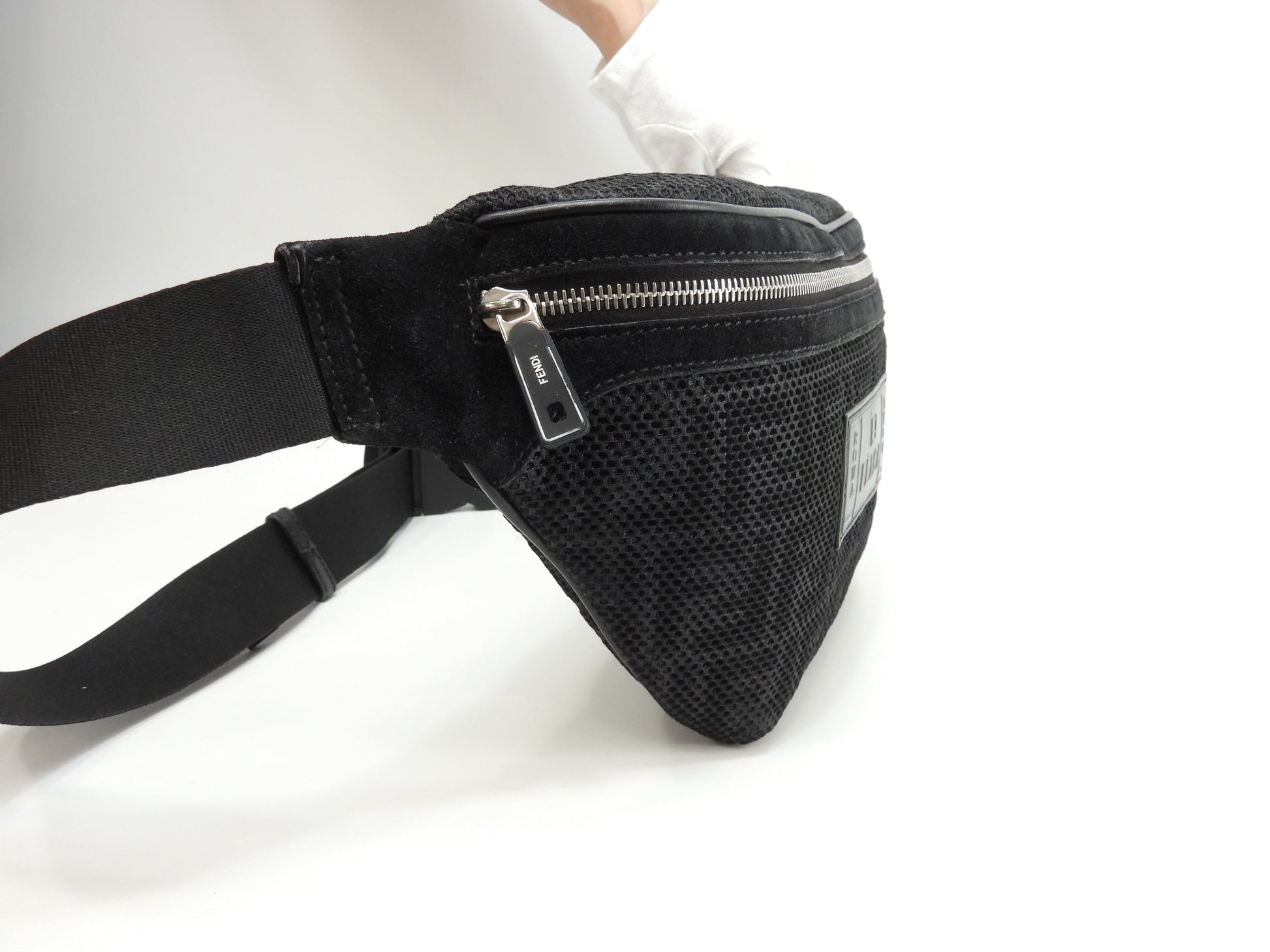 Fendi marsupio in nylon a rete nero borsa a tracolla@ 1