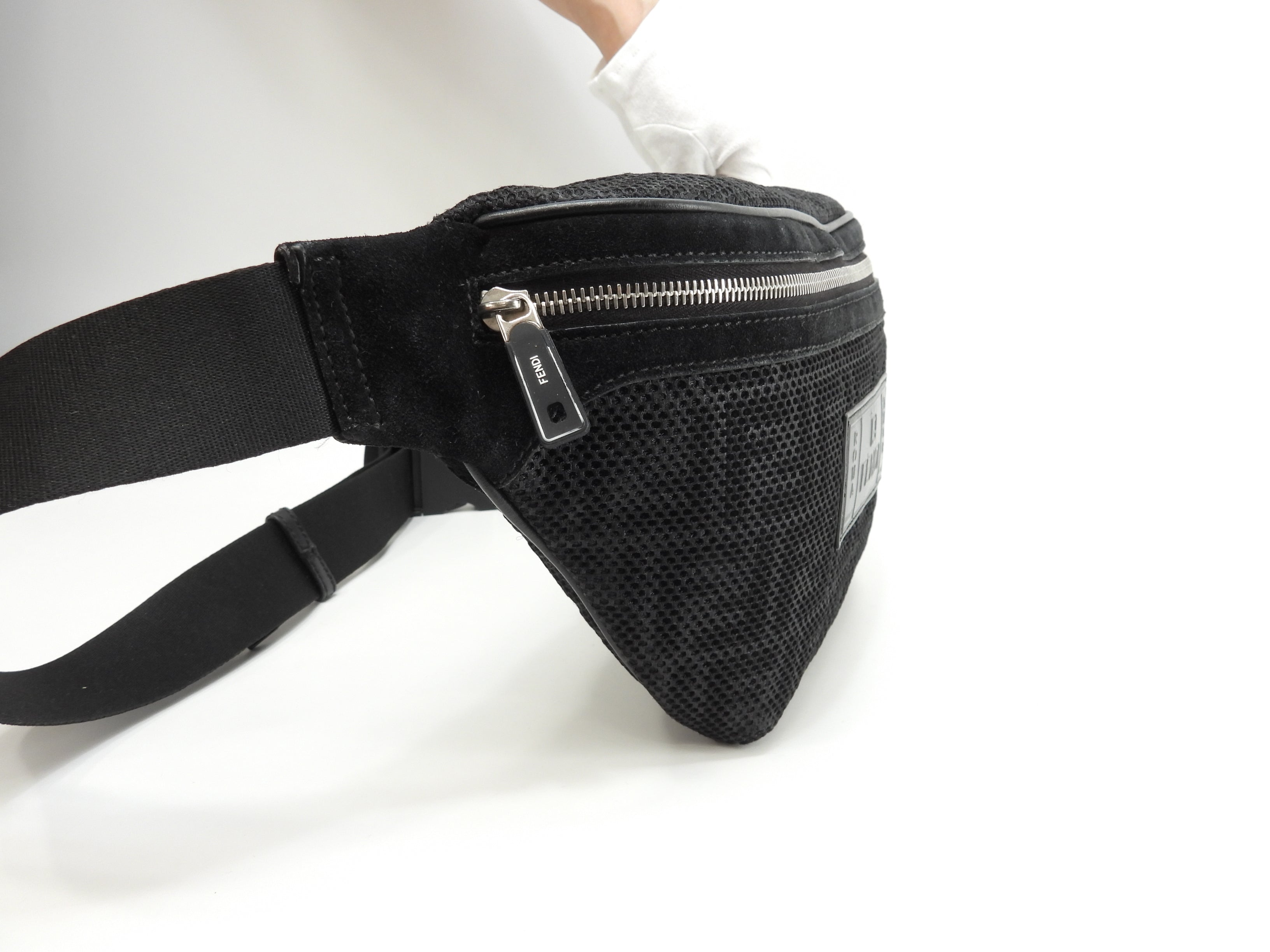 Fendi marsupio in nylon a rete nero borsa a tracolla@ 1