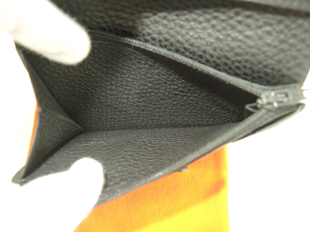 Hermès Jige Togo Nero Portafoglio Compatto Bifold Raro Eccellenti Condizioni @□D 7