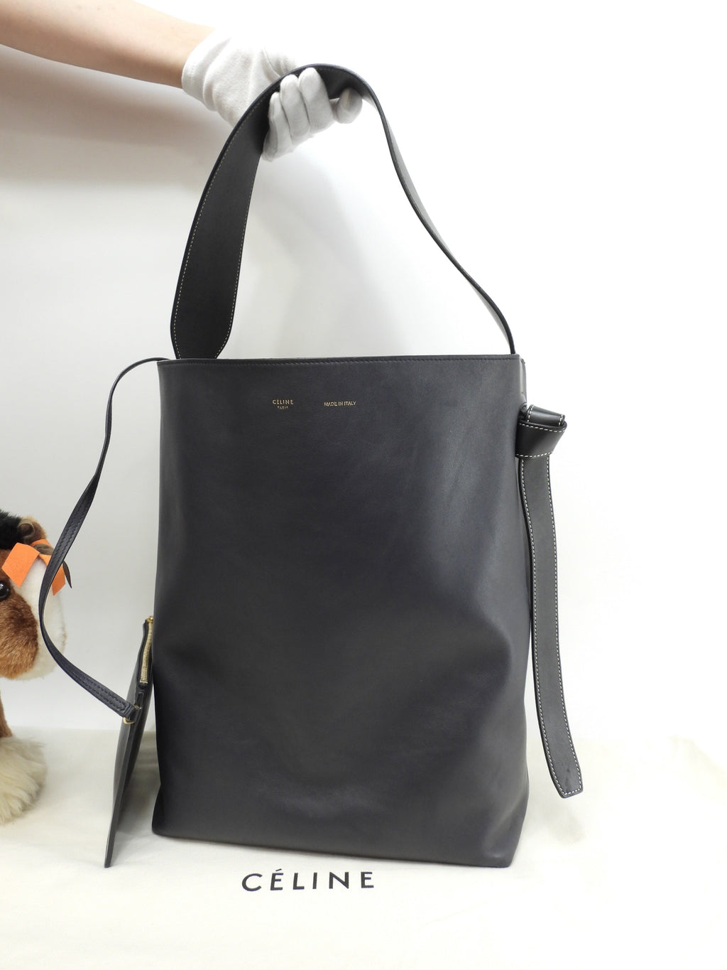 Celine Twisted Cabas Pelle Blu Verde Borsa a spalla hobo Borsa a spalla semi NUOVO@S-LA-4195