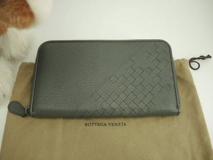 Bottega Veneta Portafoglio Lungo Grande Intrecciato Pelle Grigia Zip Intorno@S10160510E