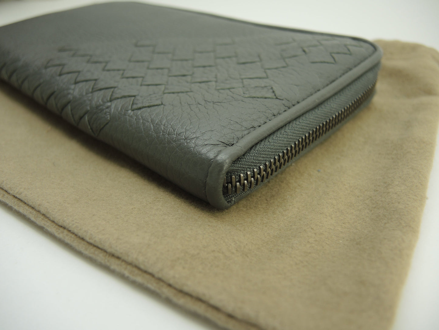 Bottega Veneta Portafoglio Lungo Grande Intrecciato Pelle Grigia Zip Intorno@S10160510E