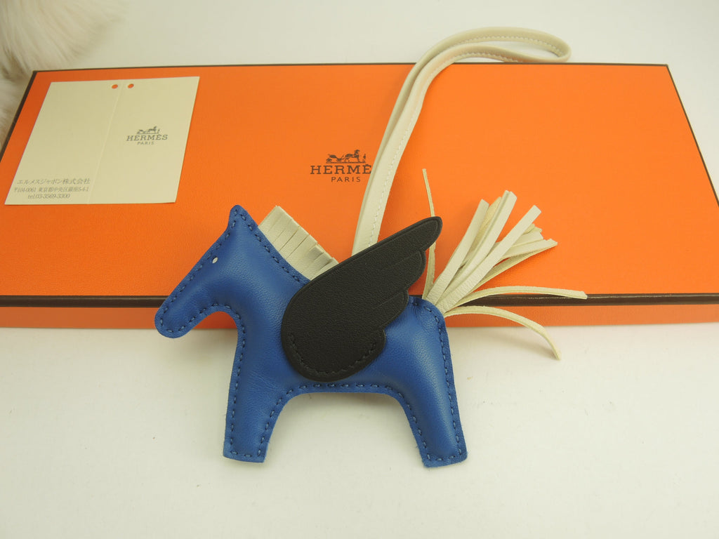 Hermès Rodeo PM Pegase Agneau Milo Craie Nero Blu Charm Borsa Nuovo@U 10