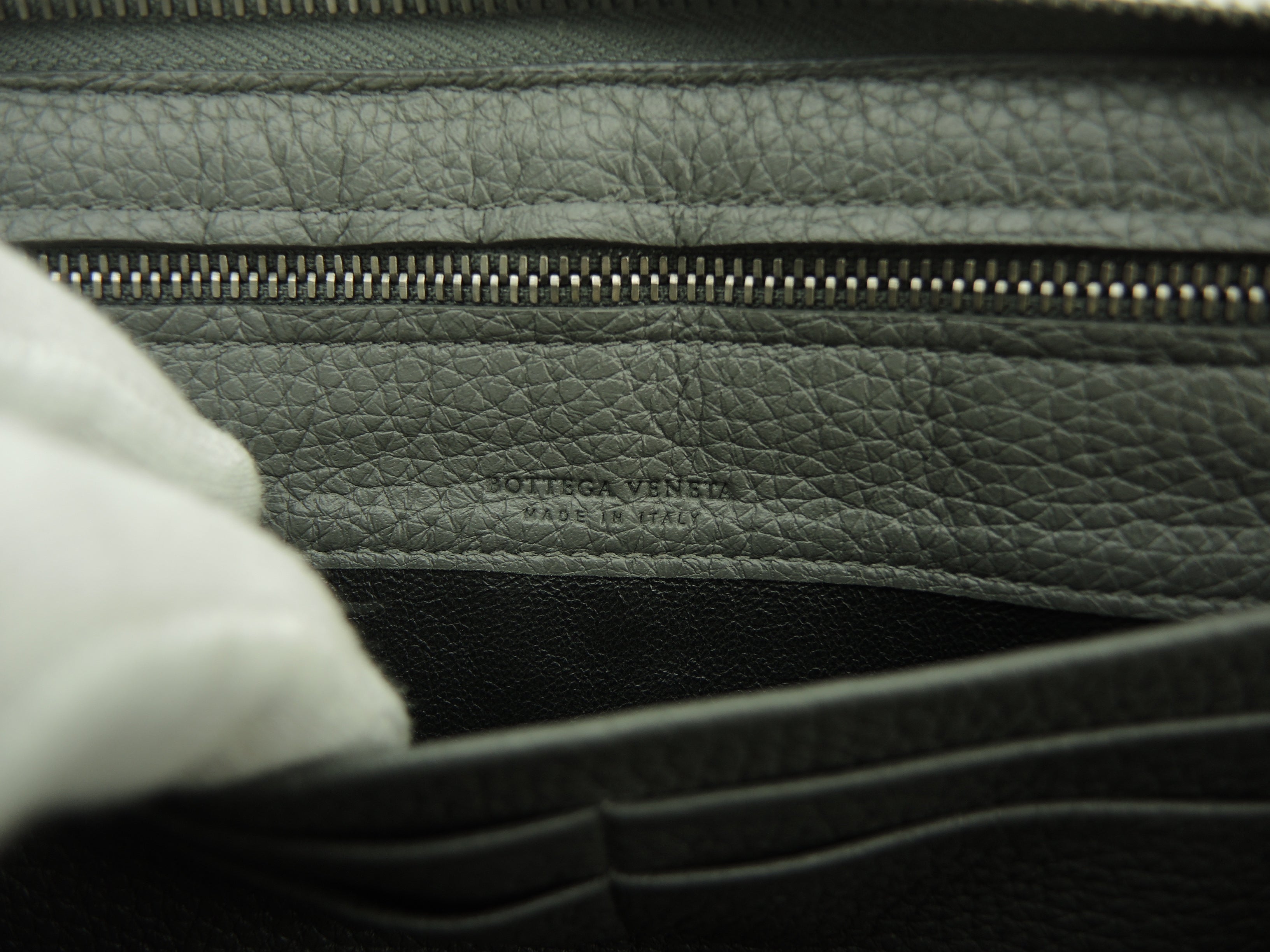 Bottega Veneta Portafoglio Lungo Grande Intrecciato Pelle Grigia Zip Intorno@S10160510E