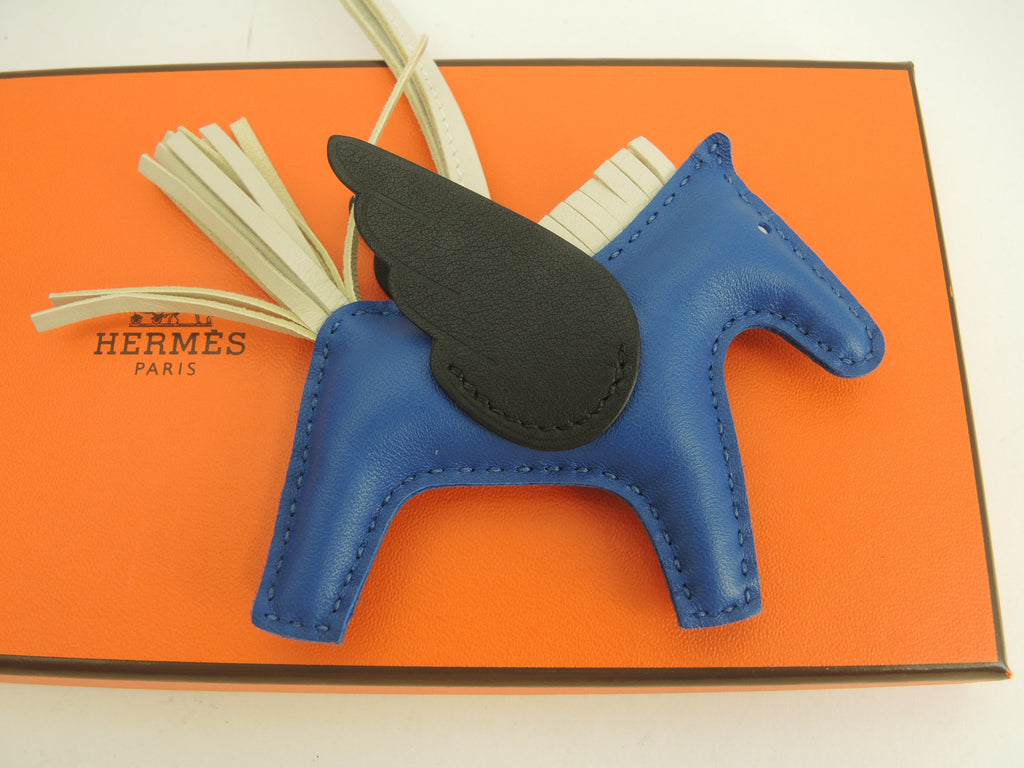 Hermès Rodeo PM Pegase Agneau Milo Craie Nero Blu Charm Borsa Nuovo@U 10