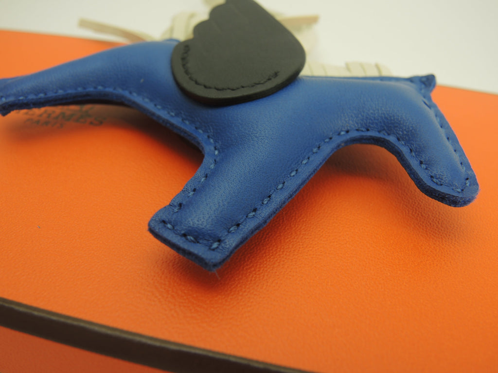 Hermès Rodeo PM Pegase Agneau Milo Craie Nero Blu Charm Borsa Nuovo@U 10