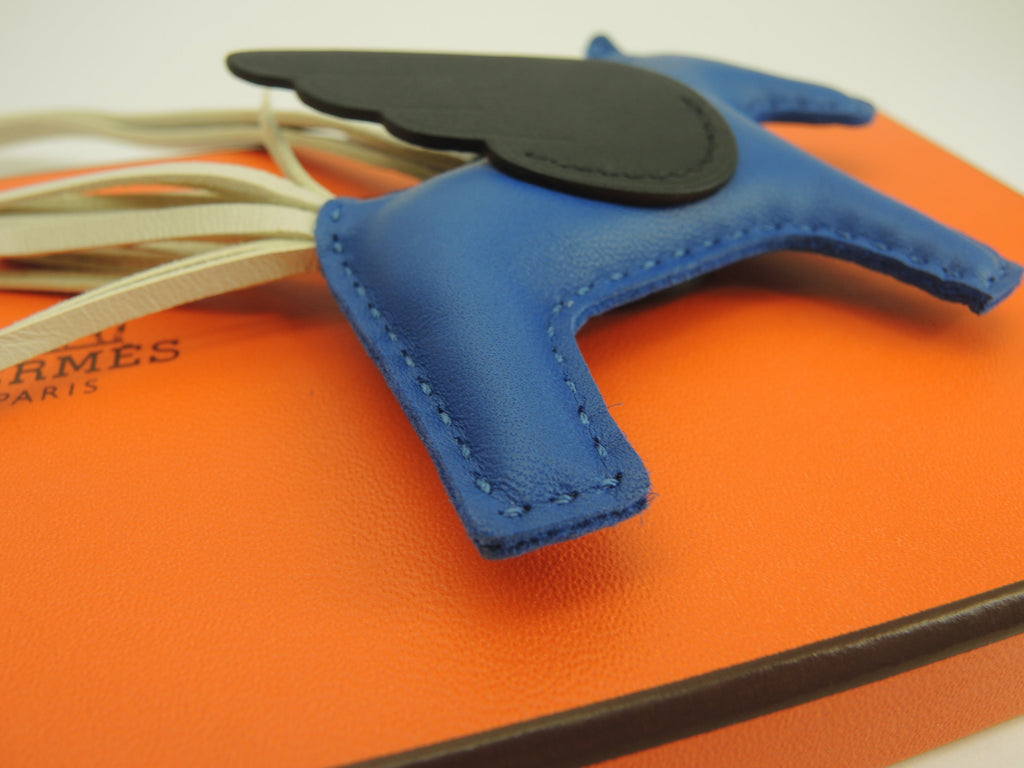 Hermès Rodeo PM Pegase Agneau Milo Craie Nero Blu Charm Borsa Nuovo@U 10