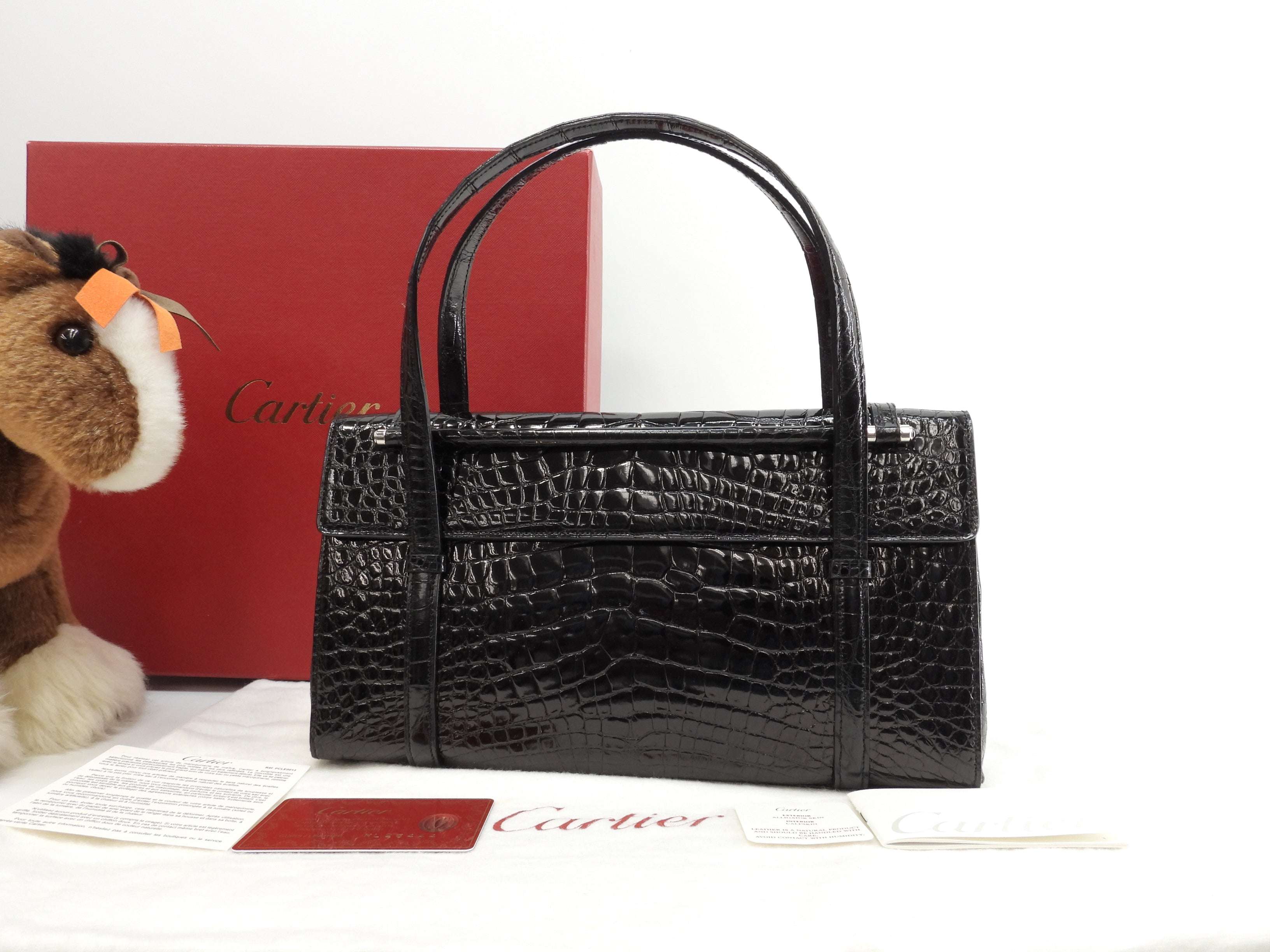 Cartier Borsa a mano Cabochon coccodrillo nero Tote bag Nuova@ELIJ